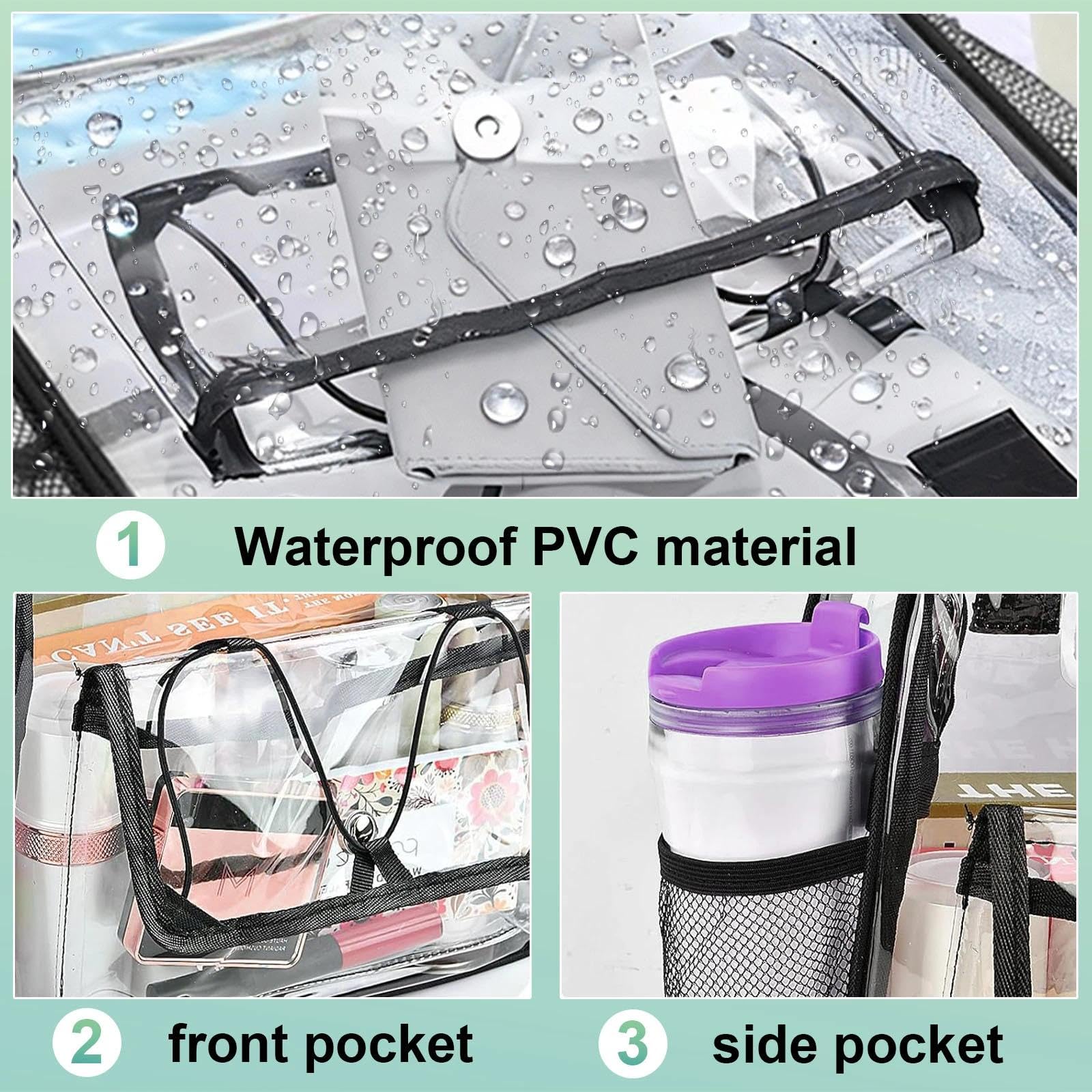 Sac Transparent Fourre Tout en PVC 30x30x13 cm Bandoulière Clear Bag pour Sports