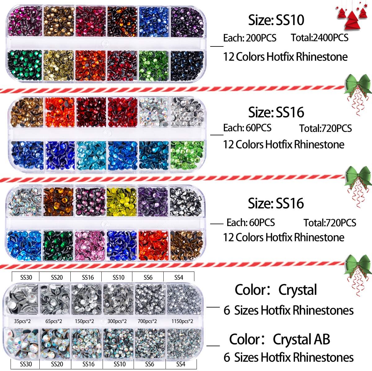 Hotfix Rhinestones Applicator with 4 Boxes Hotfix Applicator Rhinestones- 16ss Bedazzled Hotfix Rhinestones in total 8,640pcs Rhinestones（Black）