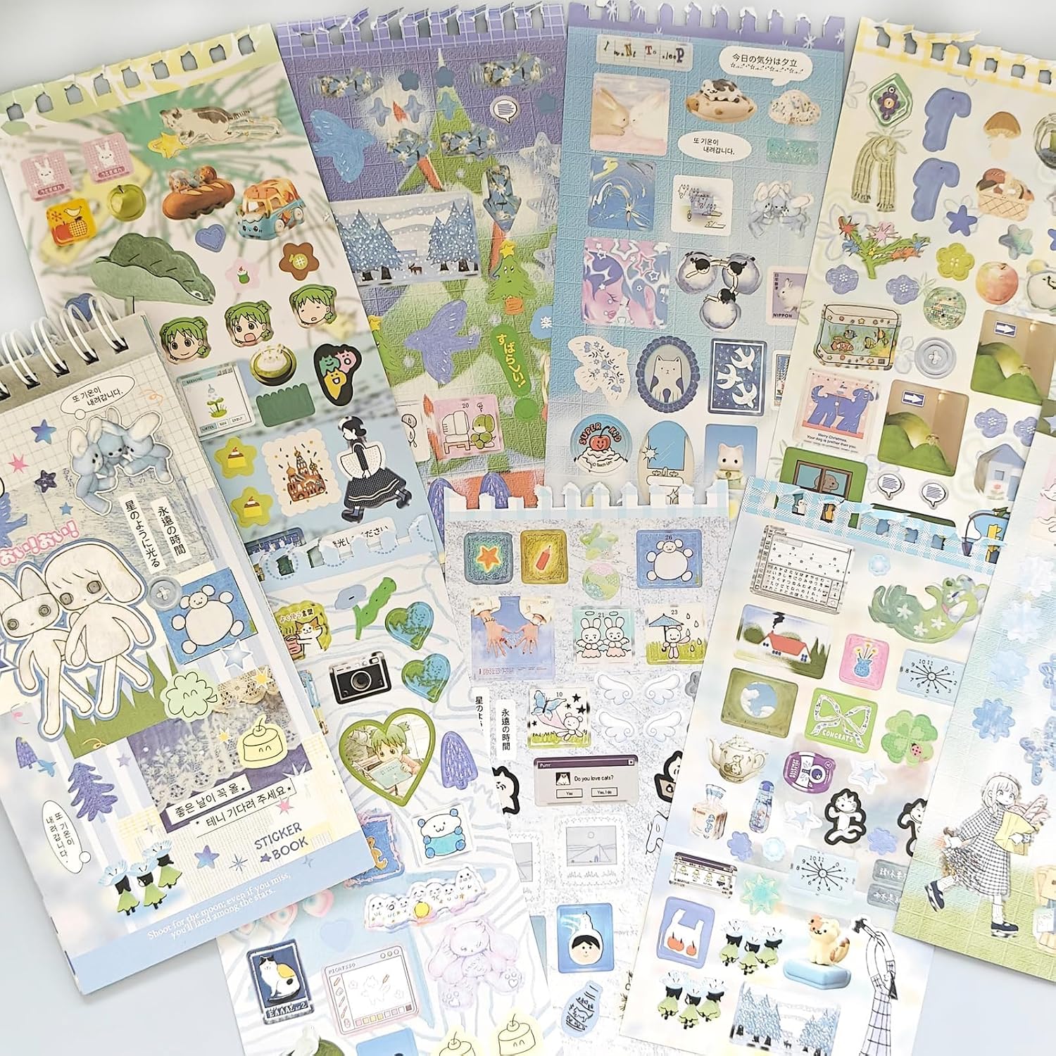 400+ Japanese Stickers Book Set,20 Sheets Kawaii Japanese Sticker Book for Scrapbooking Supplies,Korean Aesthetic Stickers for Journaling Supplies,Junk Journal,DIY Craft(Dream Blues)