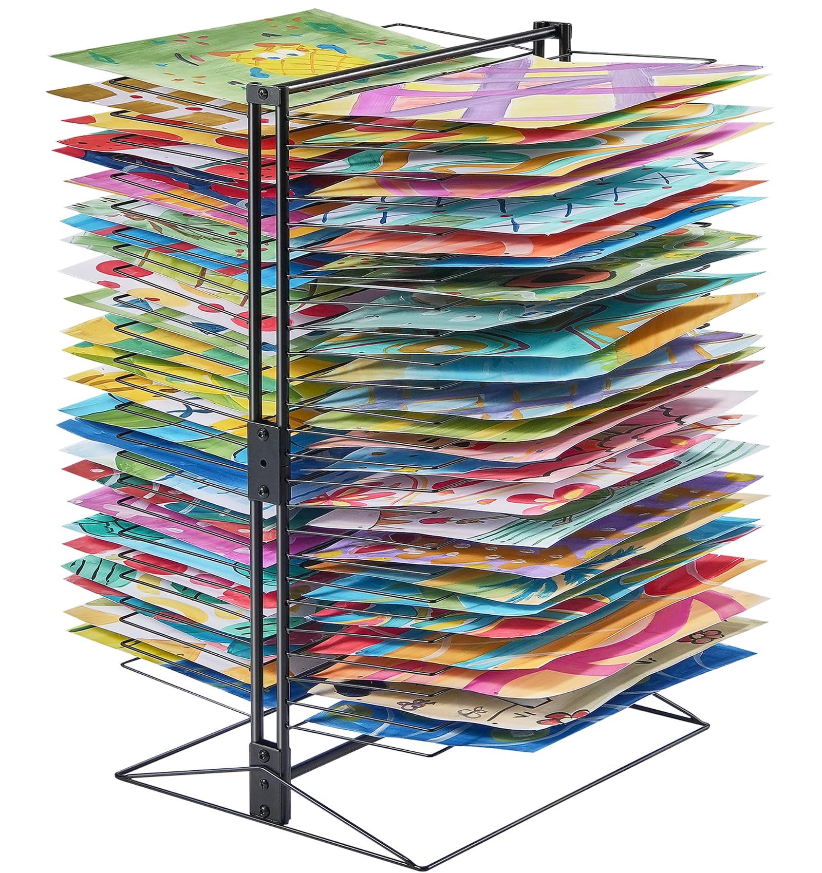 VEVOR Sèche-Dessins, Séchoir à Dessins 50 Étagères Amovibles, Support de Séchage d'Œuvre d’Art 508x432x762 mm, en Acier au Carbone, avec Base Stable, pour Salle de Classe, Studios d'art, Écoles, Noir