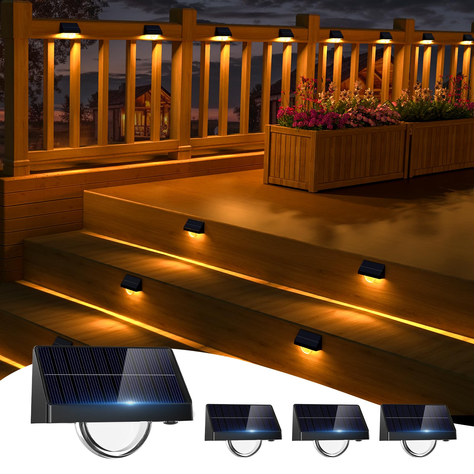 sununiny 4 Pack Solar Lights Outdoor Garden,Outside Lights Solar Powered for Steps,8 Fixed Colors & RGB Color Changing IP44 Waterproof Solar Light for Backyard Patio Front Porch Decor