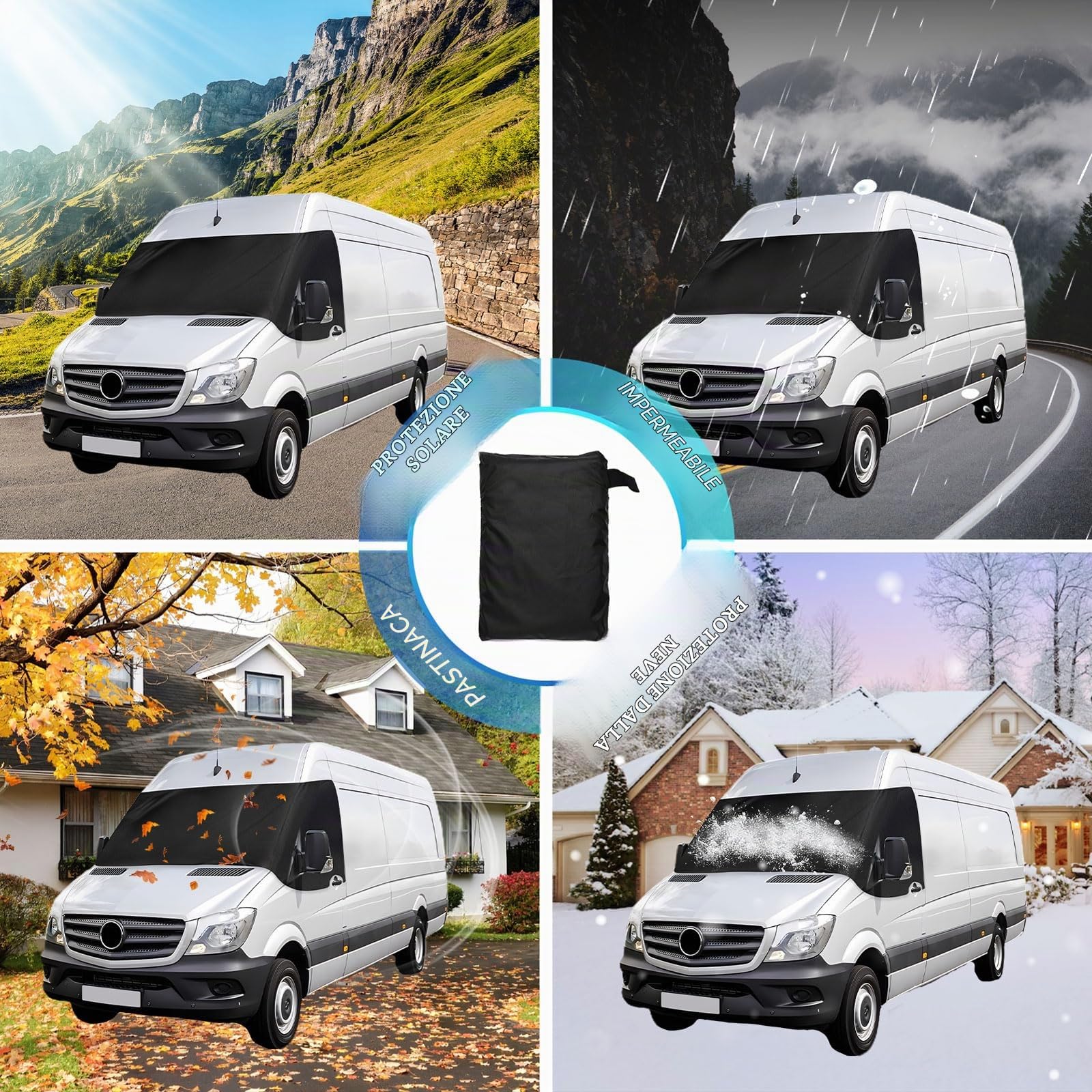 Copri Parabrezza Adatto per Mercedes Sprinter 2006-2018, 600D Panno Oxford 100% Blocco Della Luce, Impermeabile, Resistente ai Raggi UV/Congelamento/Gelo Resistente (Nero,2006-2018)