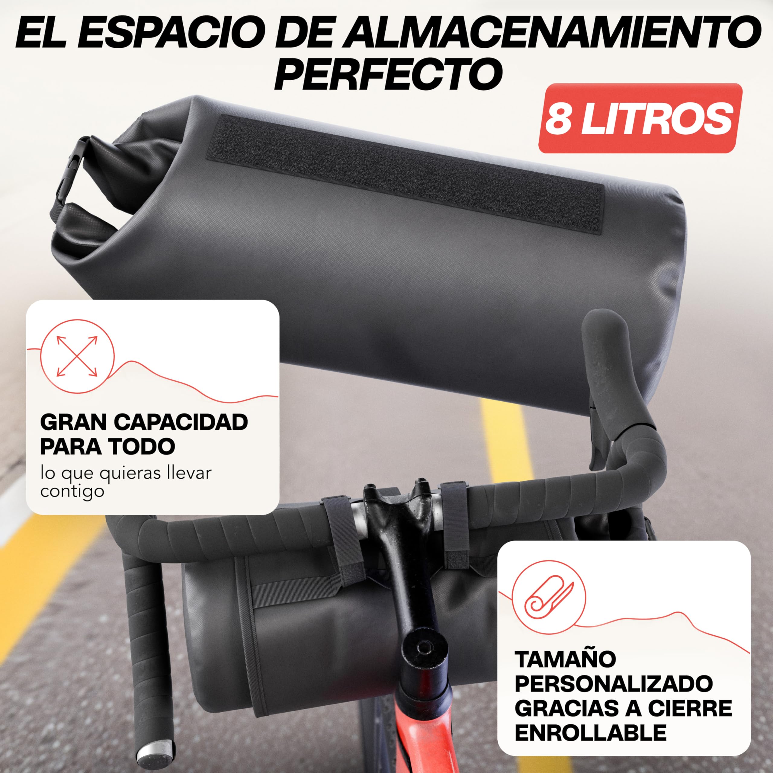 LAINFELD Bolsa para manillar de bicicleta [8 litros] | 100% impermeable | impresión reflectante – Bolsa para manillar de bicicleta delantera