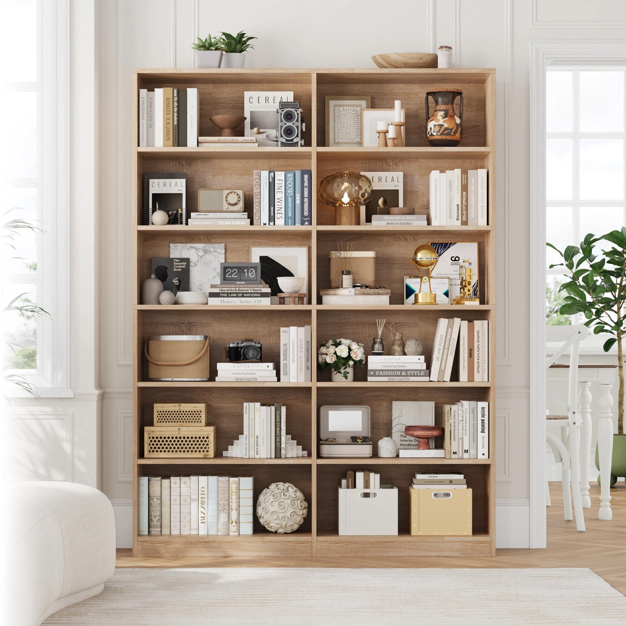 FirFurd Bücherregal Bücherschrank mit 12 Fächern 120x30x188,7 cm Eiche | Billy Regal, Raumteiler, Standregal doppelreihig, zur Aufbewahrung und Präsentation, für Arbeitszimmer Wohnzimmer
