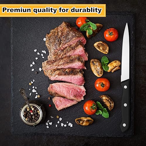 Miniatura 3 de Lasnten Juego de 50 cuchillos de carne de 8.67 pulgadas de borde fino de acero inoxidable no dentados, cuchillos rectos triples remachados para
