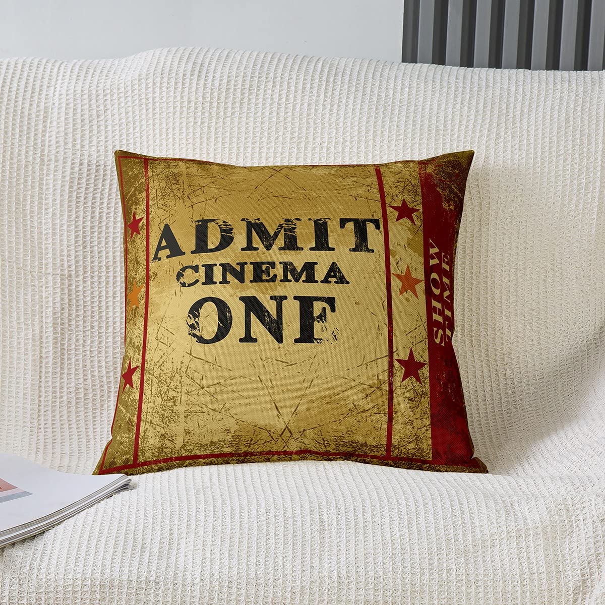 Loussiesd Vintage Movie Ticket Square Cushion Covers Set of 2 Movie Theater Decor Reversible Throw Pillow Covers for Kids Old Fashion Home Theater Pillow Covers Home Decor Set 50x50cm Cinema
