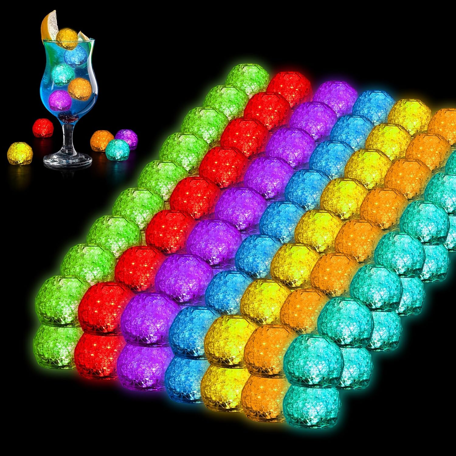 Light Up Ice Cubes, 120 Pack LED Ice Cubes, Reusable Glow Ice Cubes for Drinks, Bar Club, Party, Birthday, Wedding Decor & Celebrations