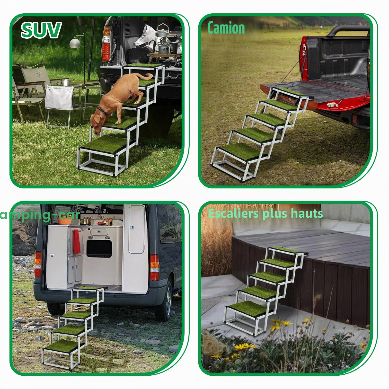Rampe Pliable pour Chiens, Escalier en Aluminium Antidérapant pour Grands Chiens, Jusqu'à 70 kg