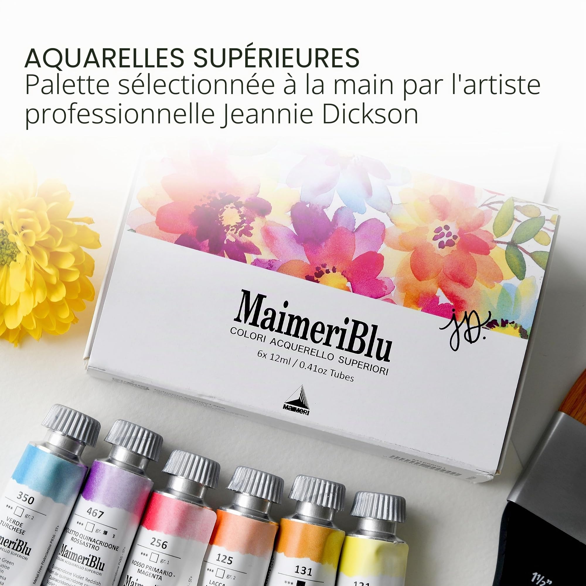 Maimeri Blu, Jeannie Dickson Kit de peinture aquarelle, 12 ml, 6 tubes – Fournitures de peinture aquarelle professionnelles