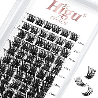 Lash Clusters DIY Eyelash Extensions 72 Pcs D Curl 12mm Cluster Eyelash Extensions Thin Stem Cluster Lashes Individual Lashes Cluster Lashes Wisps Reusable for Self-application (H-02 D Curl 12mm)