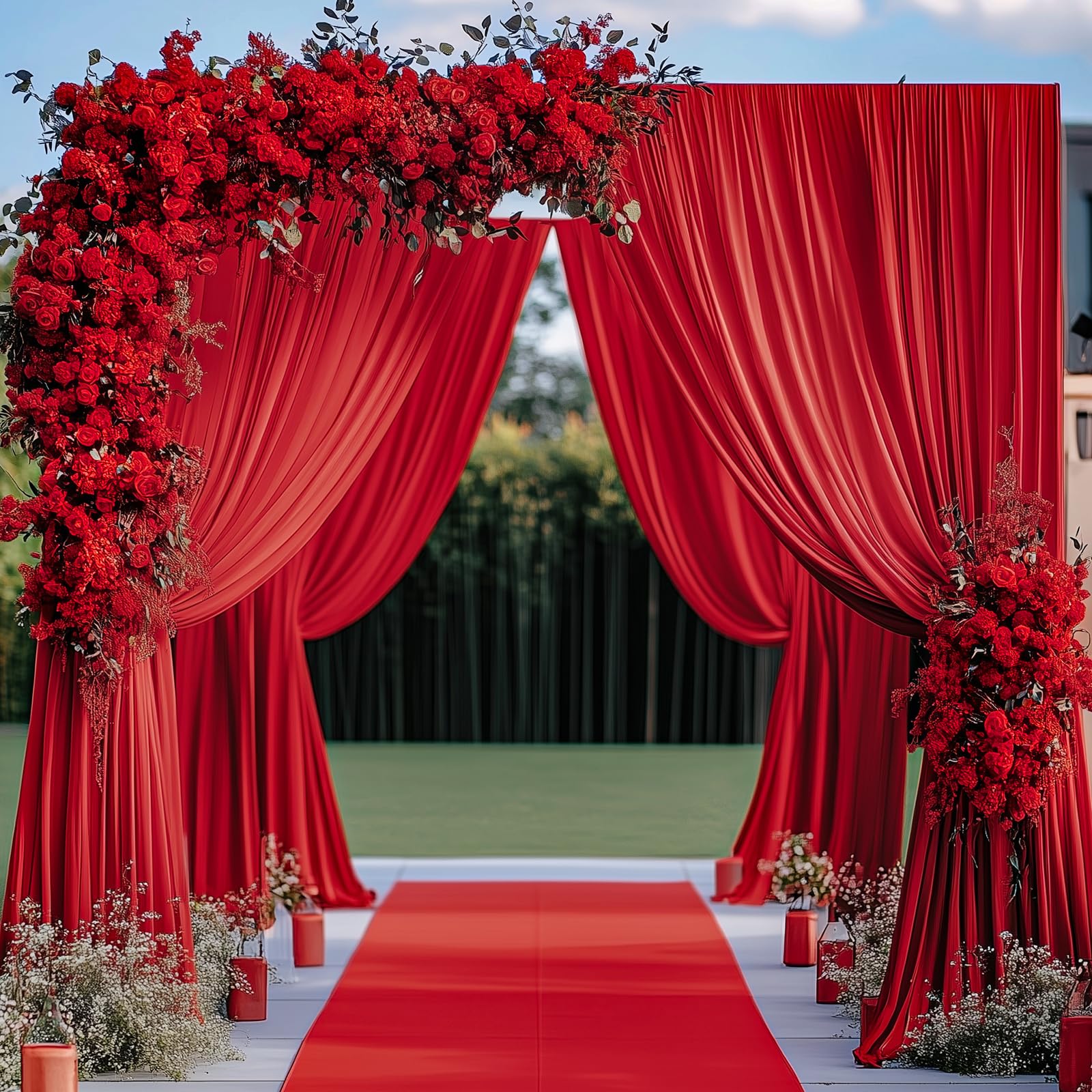 20ftx12ft Wrinkle Free Red Backdrop Curtain for Parties, 4 Panels Silky Polyester 12ft Long Photo Backdrop Drapes Back Drop Cloth for Wedding Birthday