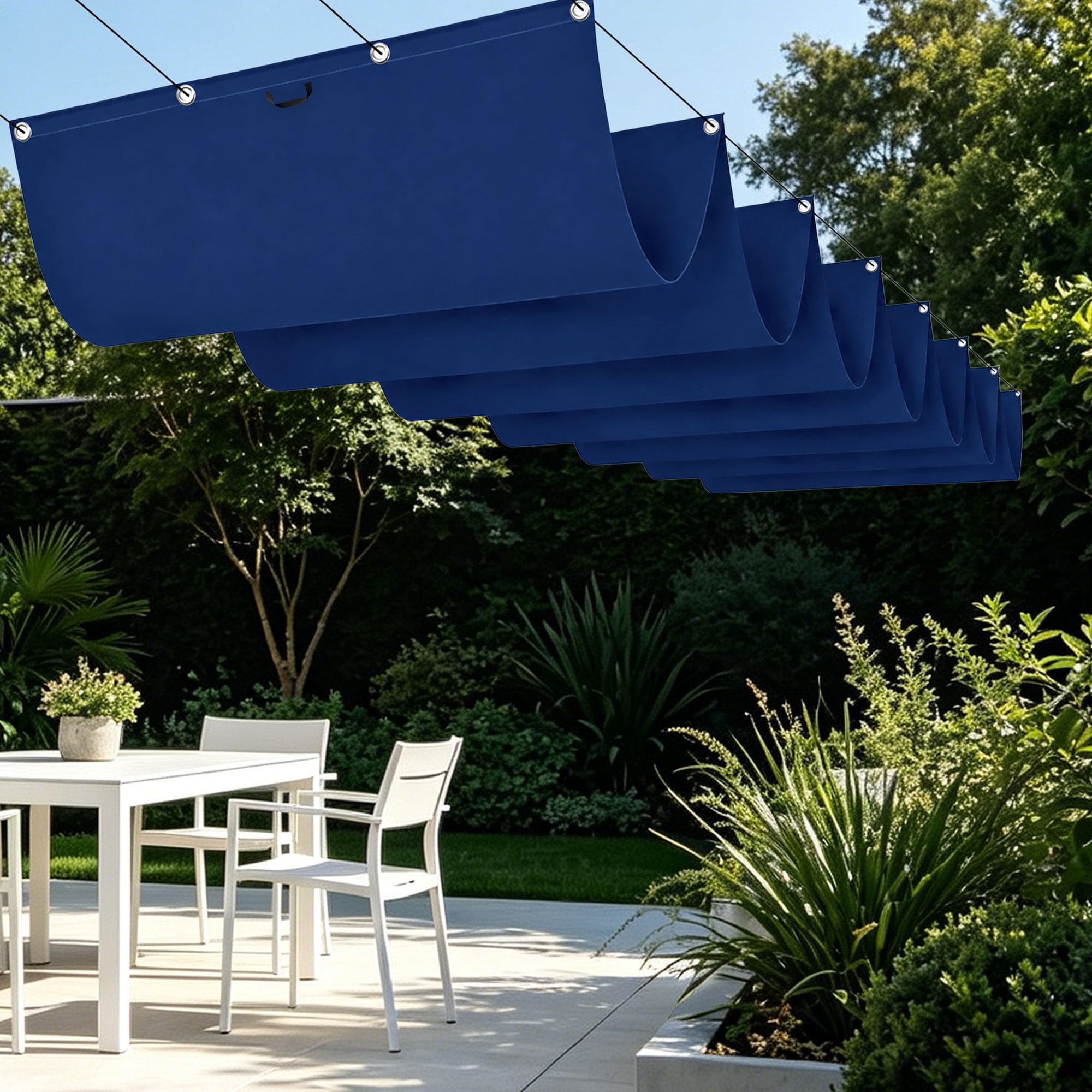 Voile d'ombrage rectangulaire vague 350x340 cm bleu foncé et sable pour jardin