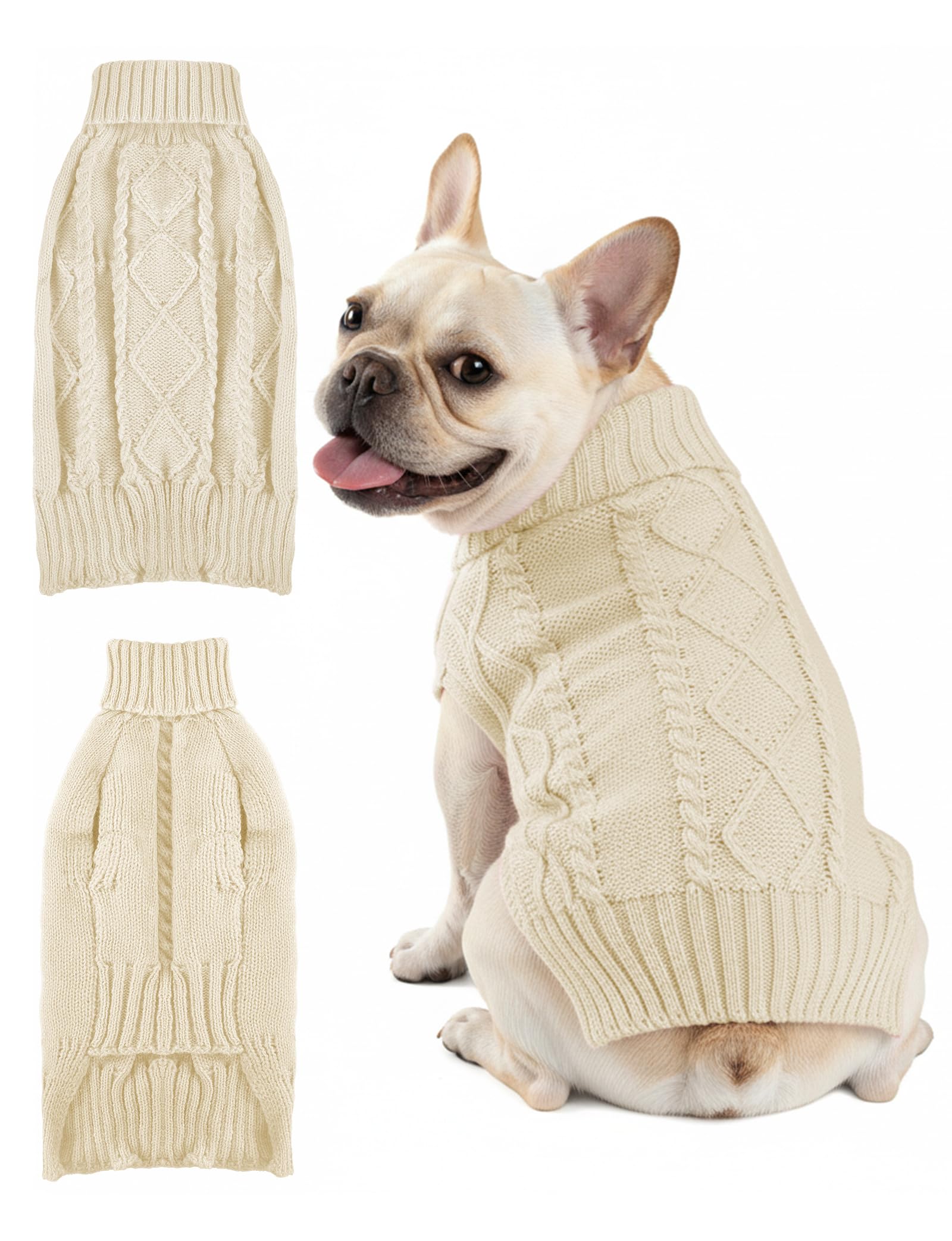 Dog Sweaters for Small Medium Large Dogs Cats, Soft Warm Turtleneck Pullover Solid Cable Knit Fleece Stretch Pet Clothes,Classic Fuzzy Coat for Puppy Girl Boys for Fall Winter Cold Weather