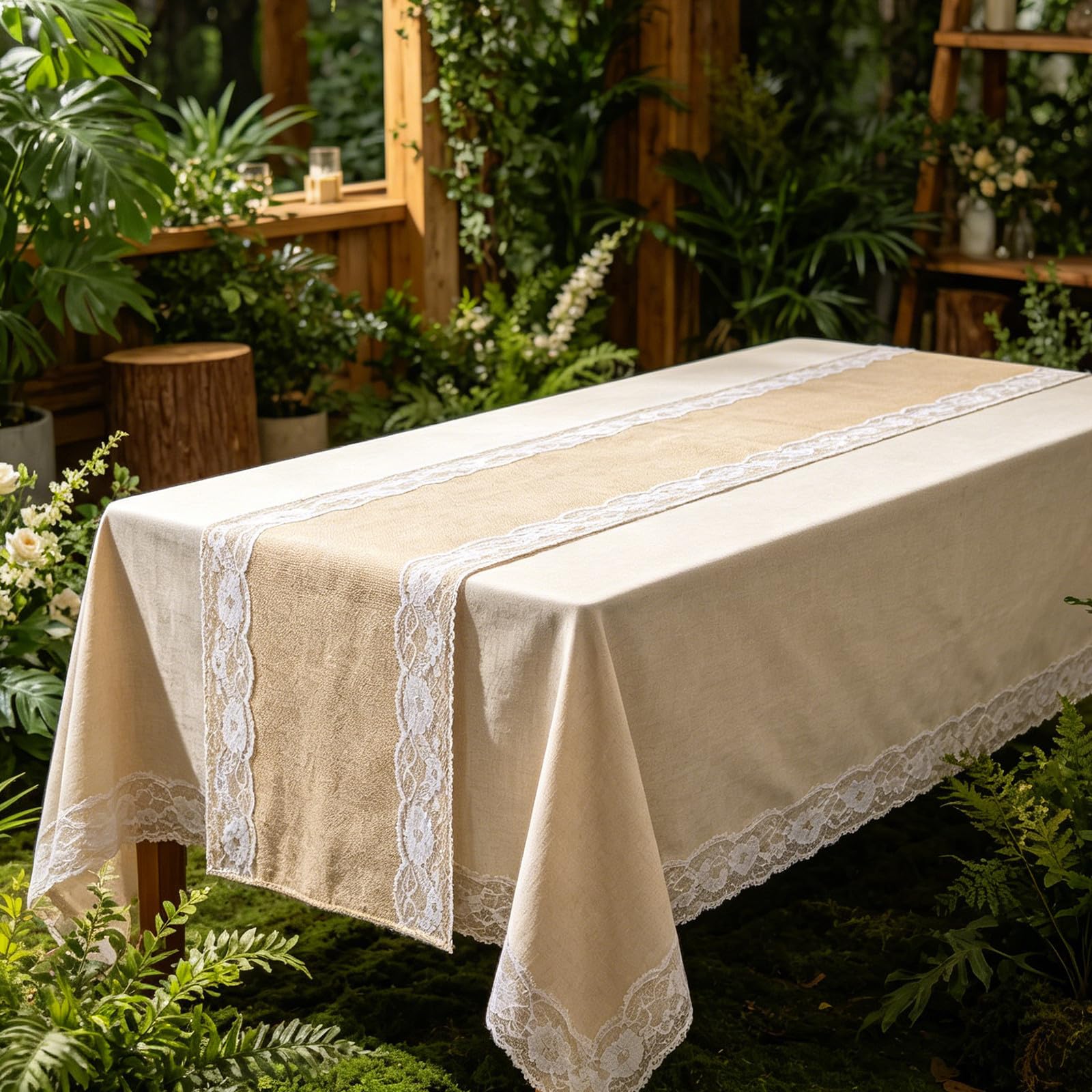 VOSAREA 12 Pièces Chemin de Table et Résistant Déformation en Lin Rustique 30 X 178 Cm Bordure Blanche, Lavable en Machine pour Mariage et Réception