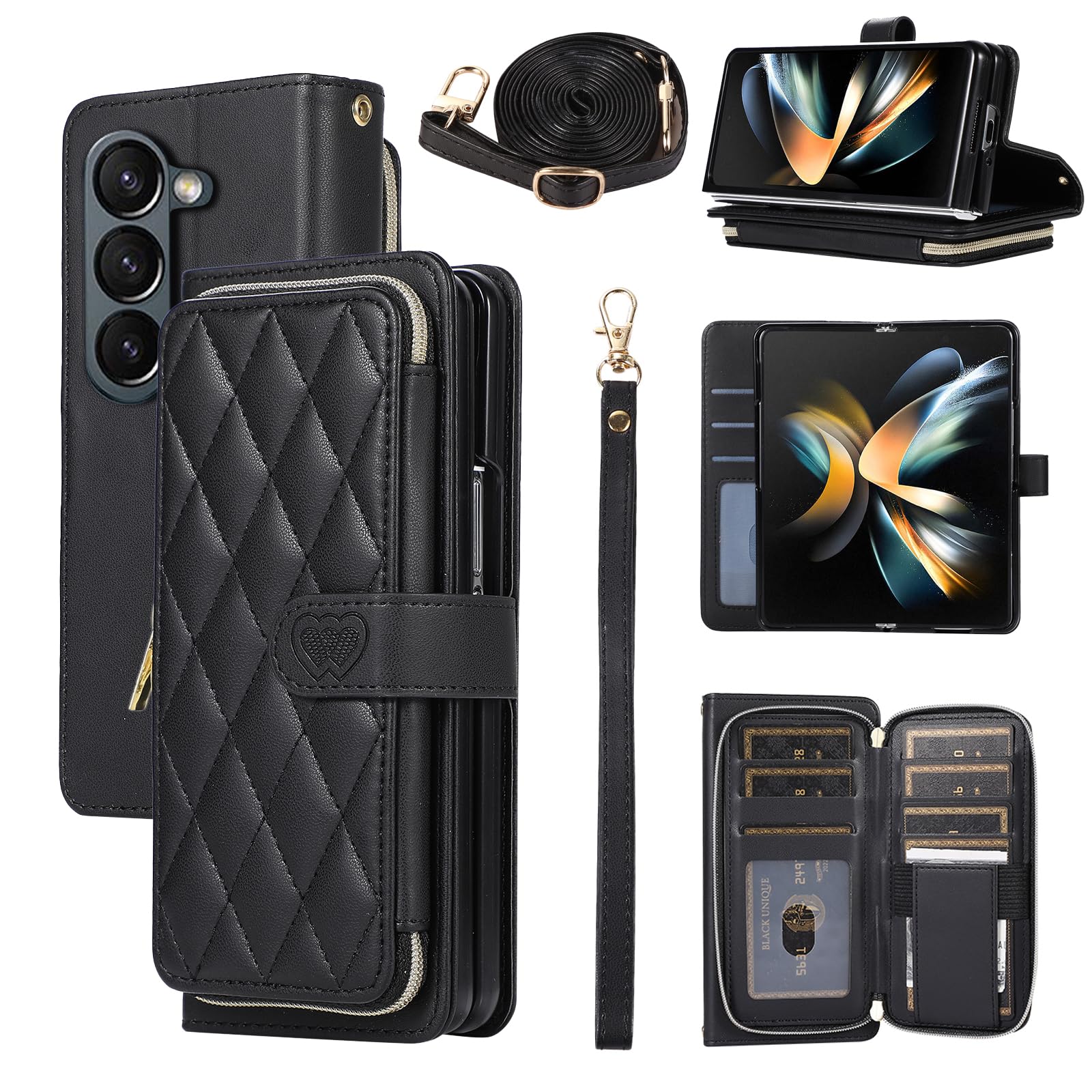 Furill Phone Case For Huawei P30 Wallet Cover With Crossbody Shoulder Strap Stand