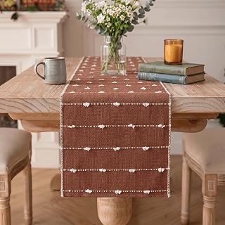 Artoid Mode Caramel Farbic Rustic Cotton Woven Table Runner, Farmhouse Fall Kitchen Dining Table Decoration for Home Party Decor 12x60 Inch