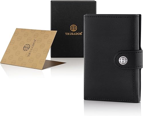Miniatura 7 de TRUSADOR Venice - Cartera de piel triple para hombre y mujer, con bloqueo RFID, bolsillo frontal, Negro -, Con bolsillo para monedas