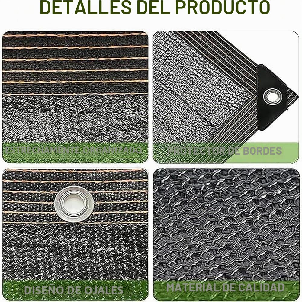 Red de sombreado 4 x 4 m, protección solar con ojales, tejido de protección visual 90% efecto sombreado, para invernadero y jardín