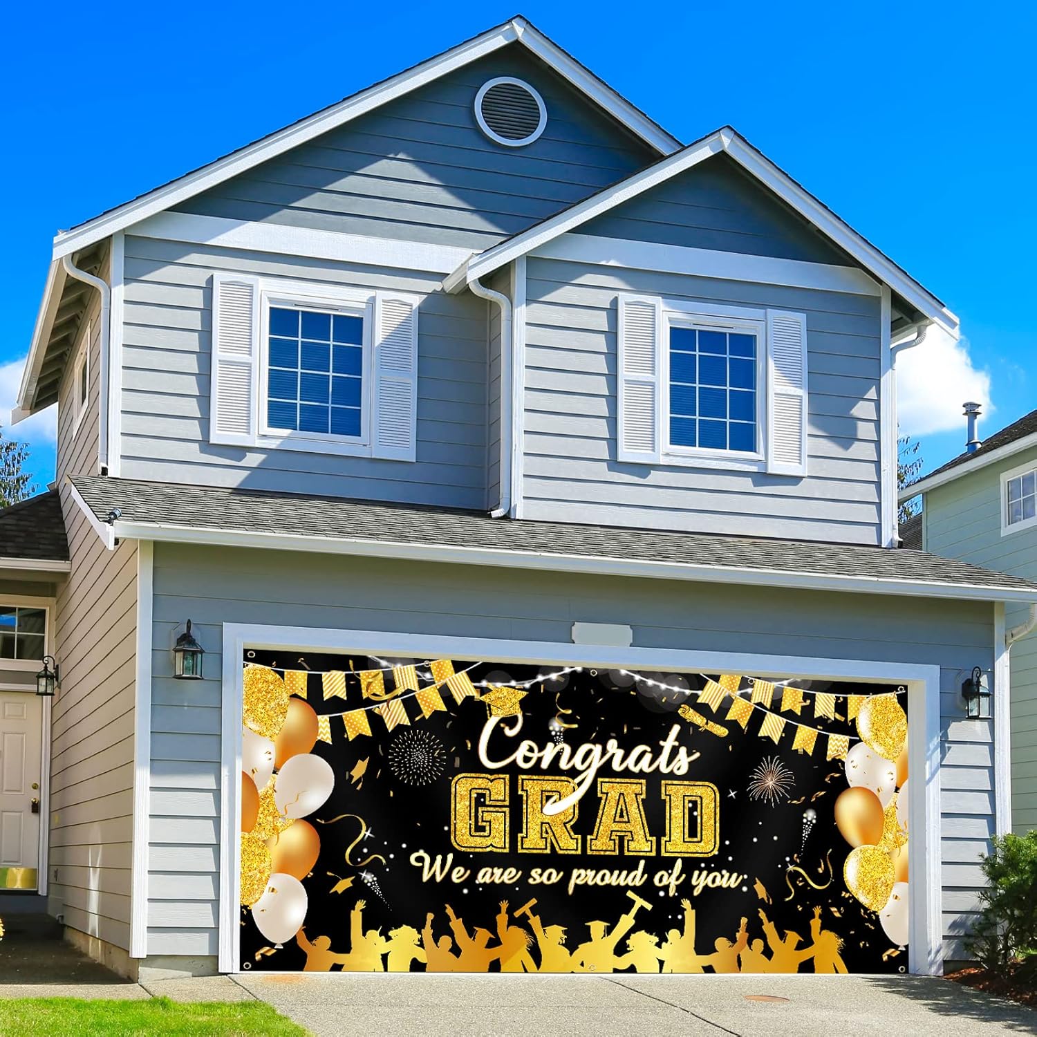 2026 Graduation Garage Door Banner Decorations 6 x 13 ft Large Graduation Congrats Grad Backdrop Garage Door Cover Decor Outdoor Indoor Wall Photo Congratulations Background Hanging Sign(Black Gold)