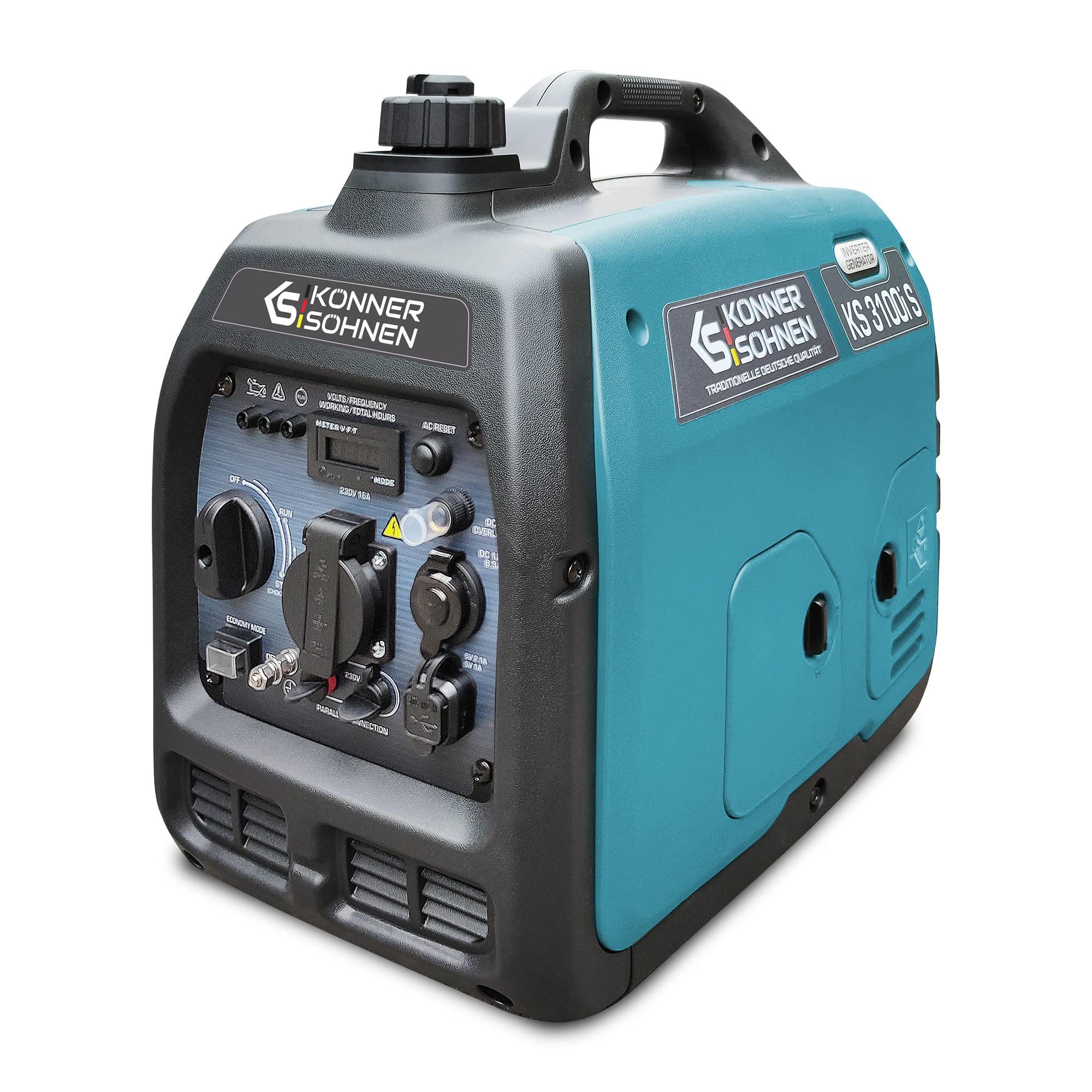 Könner & Söhnen KS 3100i S portable petrol inverter generator(69 dB Lpa 7 m),petrol generator 3100 W,with UK Plug Sockets 1x13 A (230 V),2 USB ports,generator with copper winding