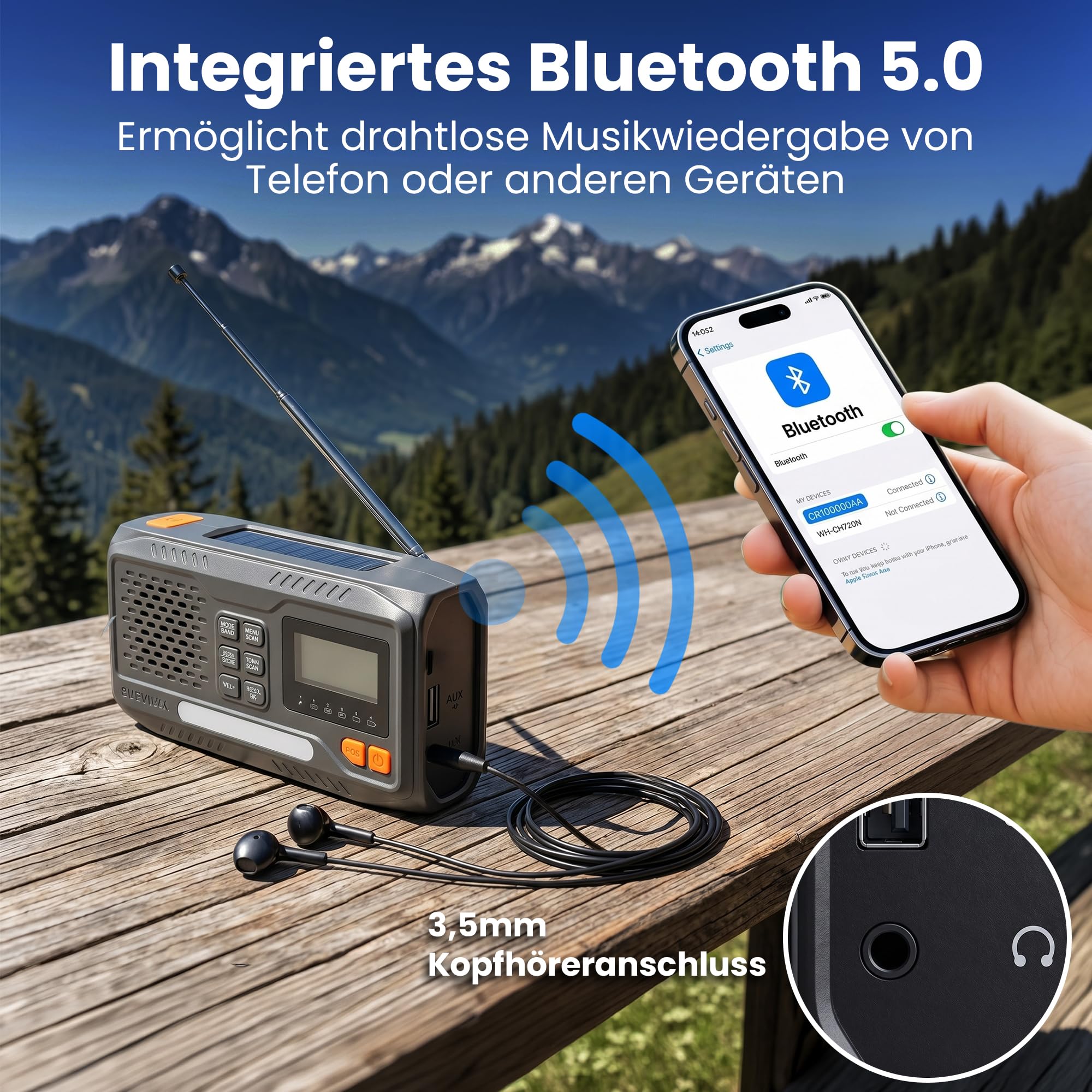 Extralink Kurbelradio Notfallradio mit Solar & Kurbel, Ladefunktion 4500 mAh, FM & DAB Radio mit Bluetooth, LED Taschenlampe & Leselicht, SOS Alarm, LCD Display - für Blackout, Camping & Outdoor