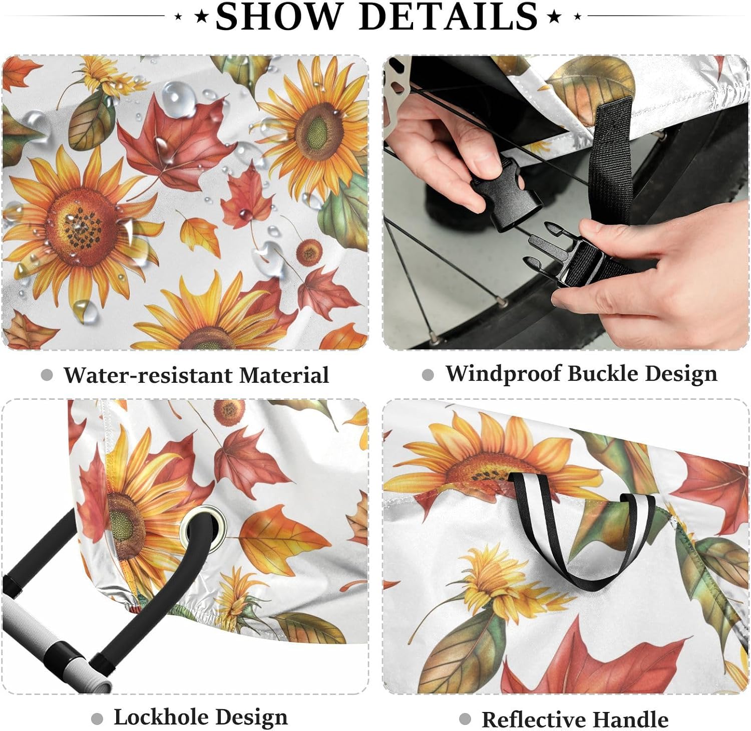 ALAZA Sunflower Maple Leaf Bike Cover Waterproof Outdoor Ebike Bicycle Covers Tarp Protection for 1/2 Bikes, Sun UV Dust Wind Proof