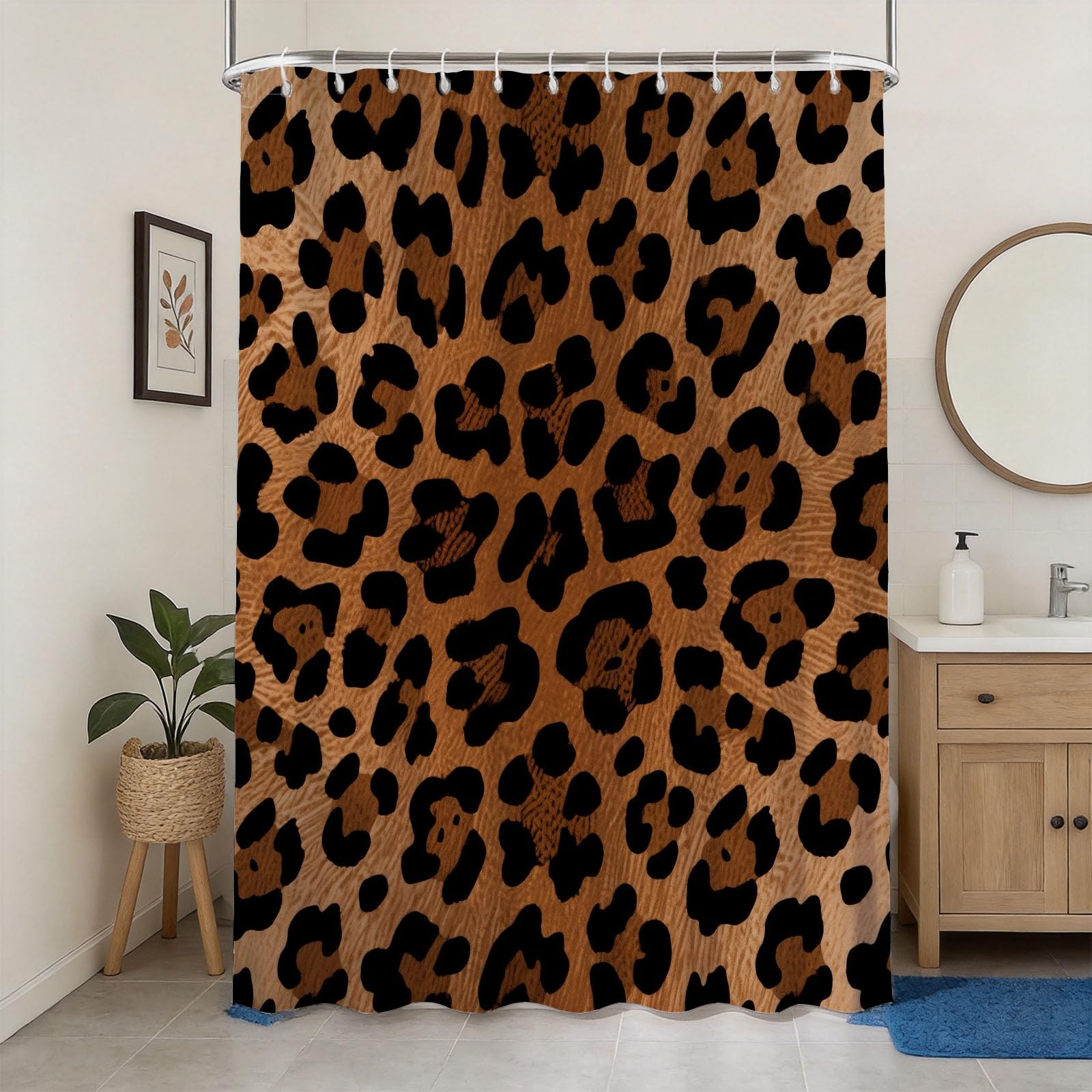 Rideau de douche léopard 180x200 en tissu imperméable avec anneaux inclus