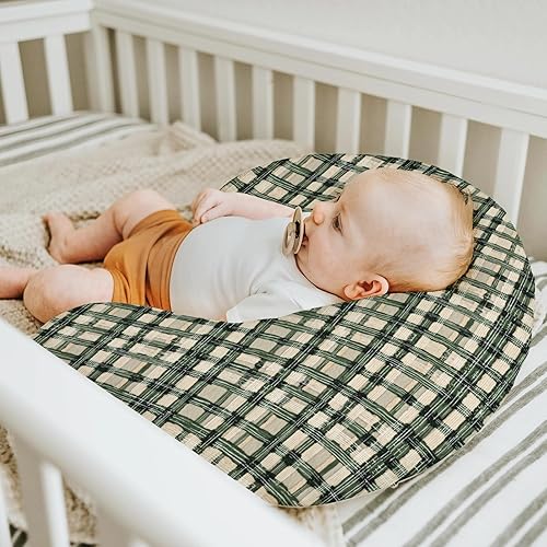 Miniatura 5 de Fundas de almohada de lactancia de tartán verde acuarela para niños y niñas, fundas de almohada vintage a cuadros verdes para lactancia materna,