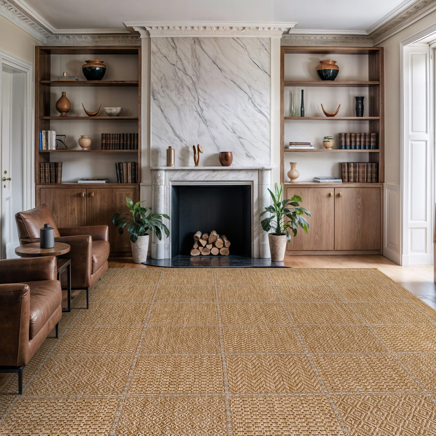Beverly Rug Easy Jute Checkered Square Rug in Natural