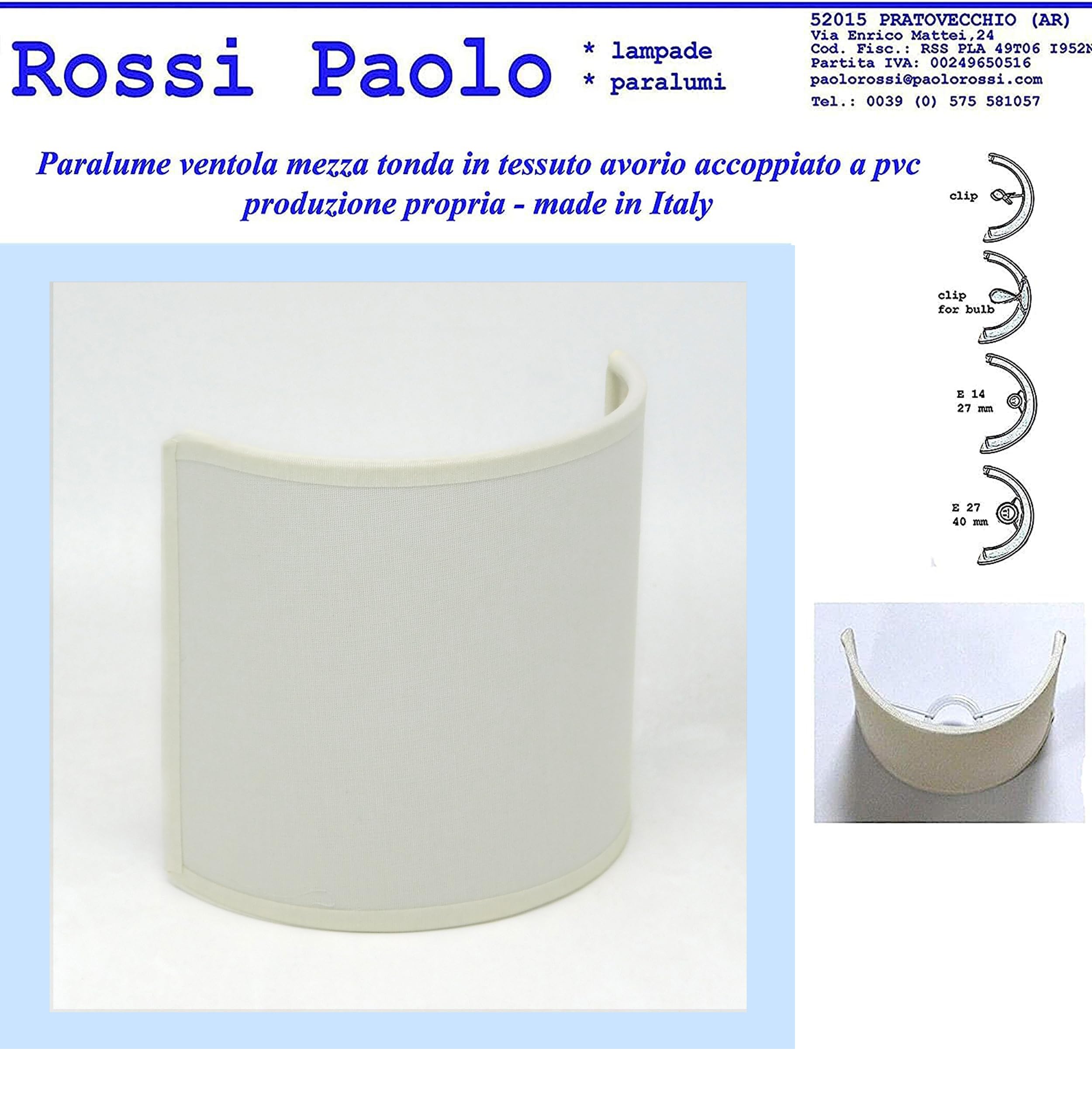 Paralume classico moderno vela ventola mezza tonda in tessuto accoppiato a PVC - produzione propria - made in Italy (avorio, cm 20)