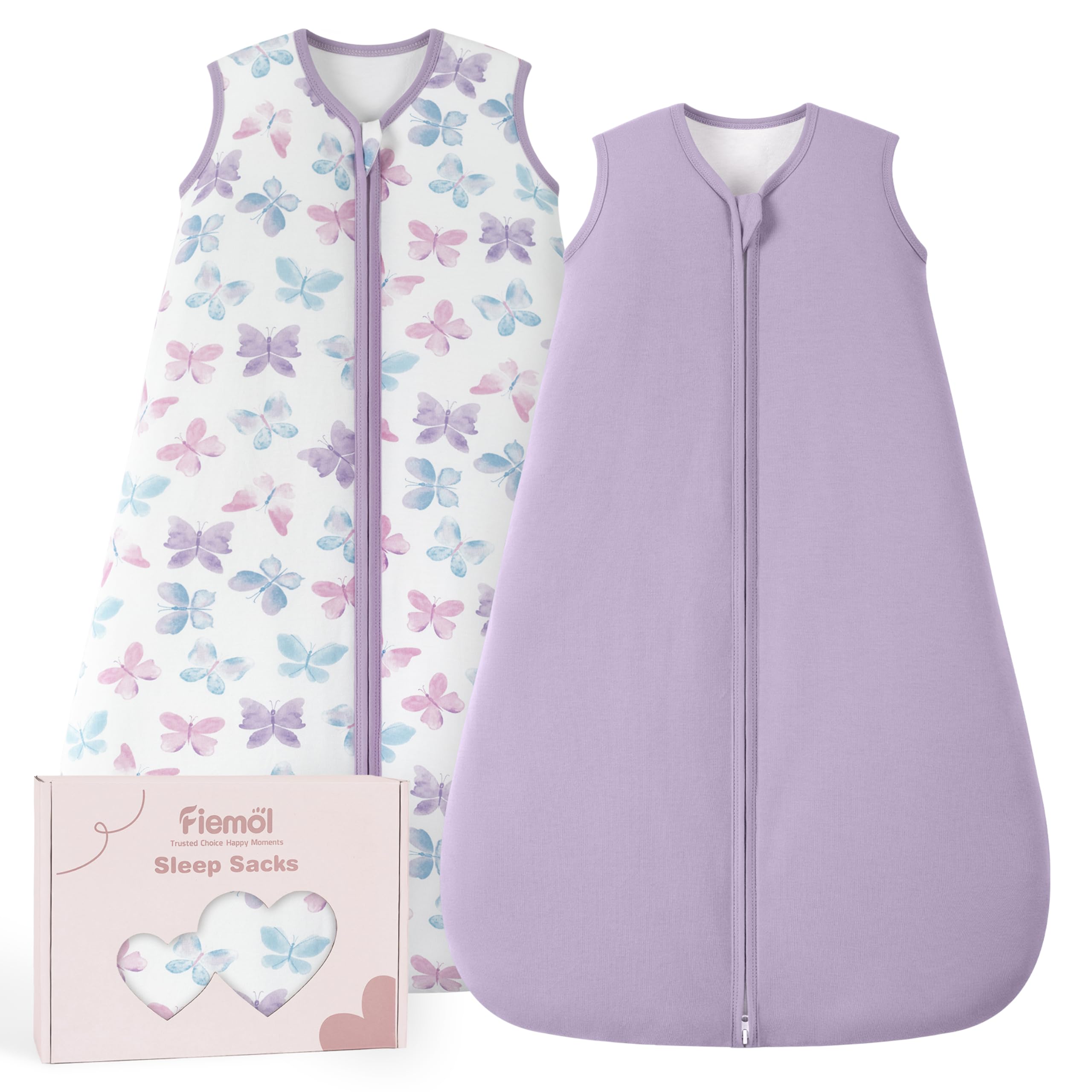 FIEMOL Baby Schlafsack 1,5 2,5 TOG, weicher Baumwoll-Schlafsack | Ganzjahres-Babyschlafsack für Neugeborene und Babys, 2-Wege-Reißverschluss, einfaches Windelwechseln