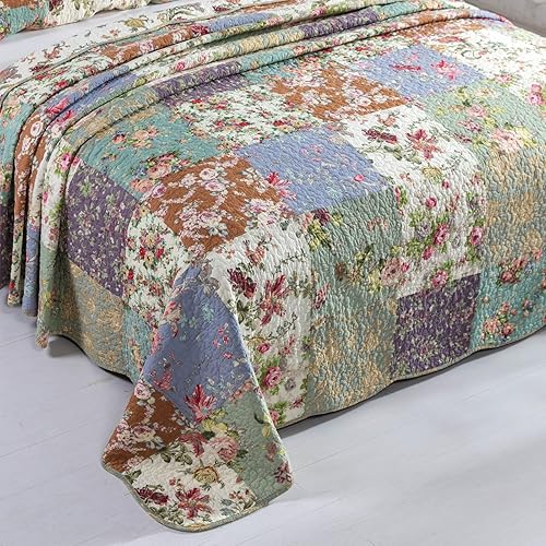 Miniatura 4 de YAYIDAY Juego de edredón tamaño Queen juego de edredón de algodón tamaño Queen con estampado floral (90 x 98 pulgadas) con 2 fundas de almohada,