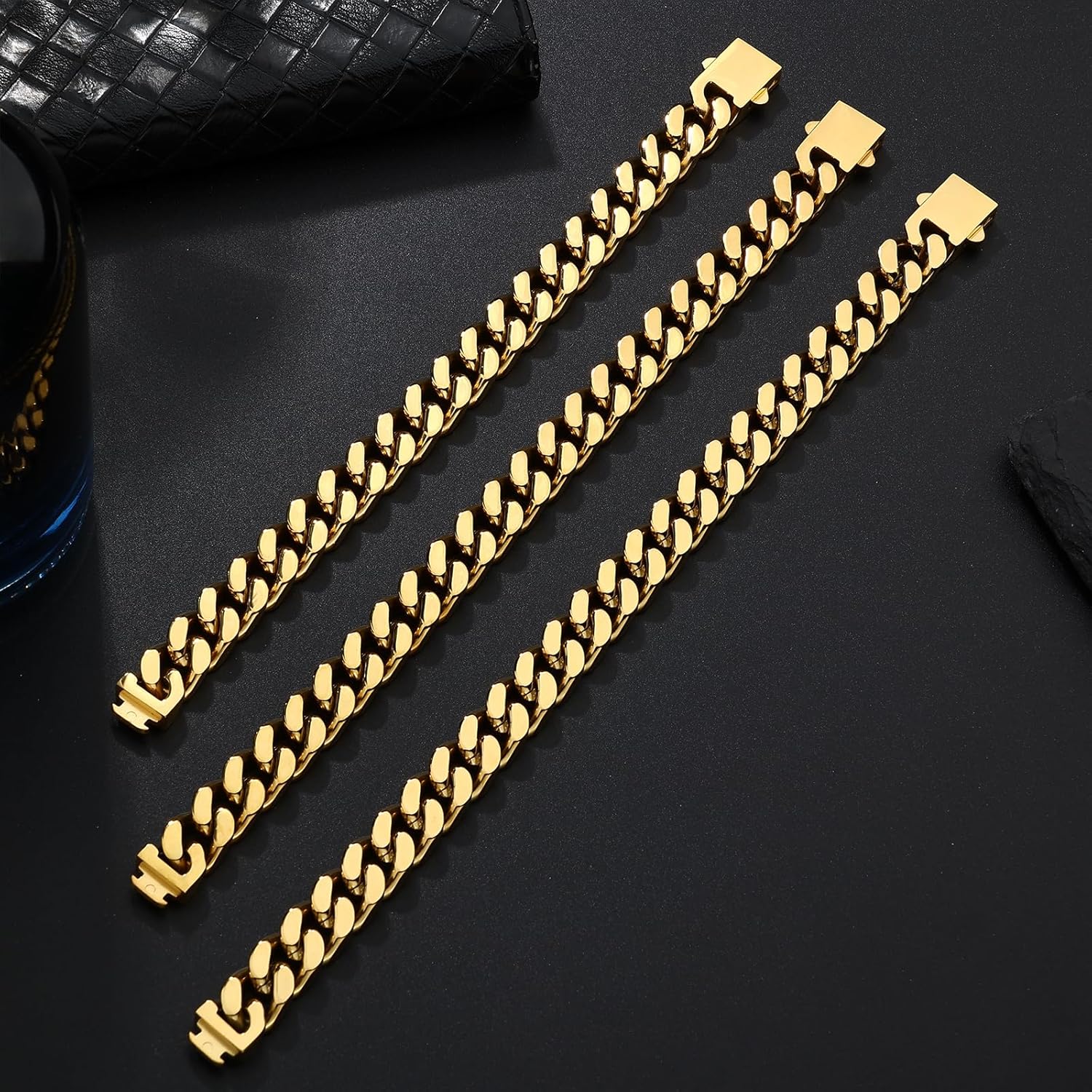 Stainless Steel Cuban Link Bracelet for Men - Gold/Silver Plated Miami Curb Chains Bracelet - Cuban Hand Chain Wrist Bracelet Hip Hop Jewelry, 9mm/11mm Width, 7.5"/8.3"/9"