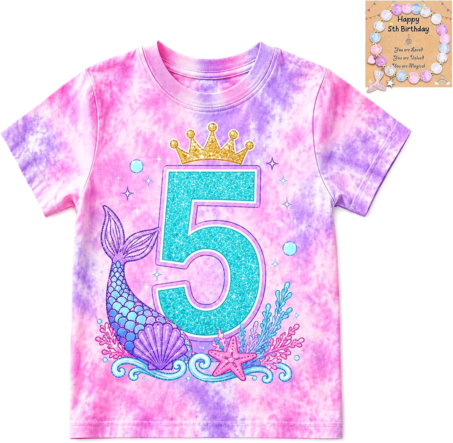 Birthday Girl Shirt Mermaid Unicorn Cute Shirts with Bracelet 2-6Y