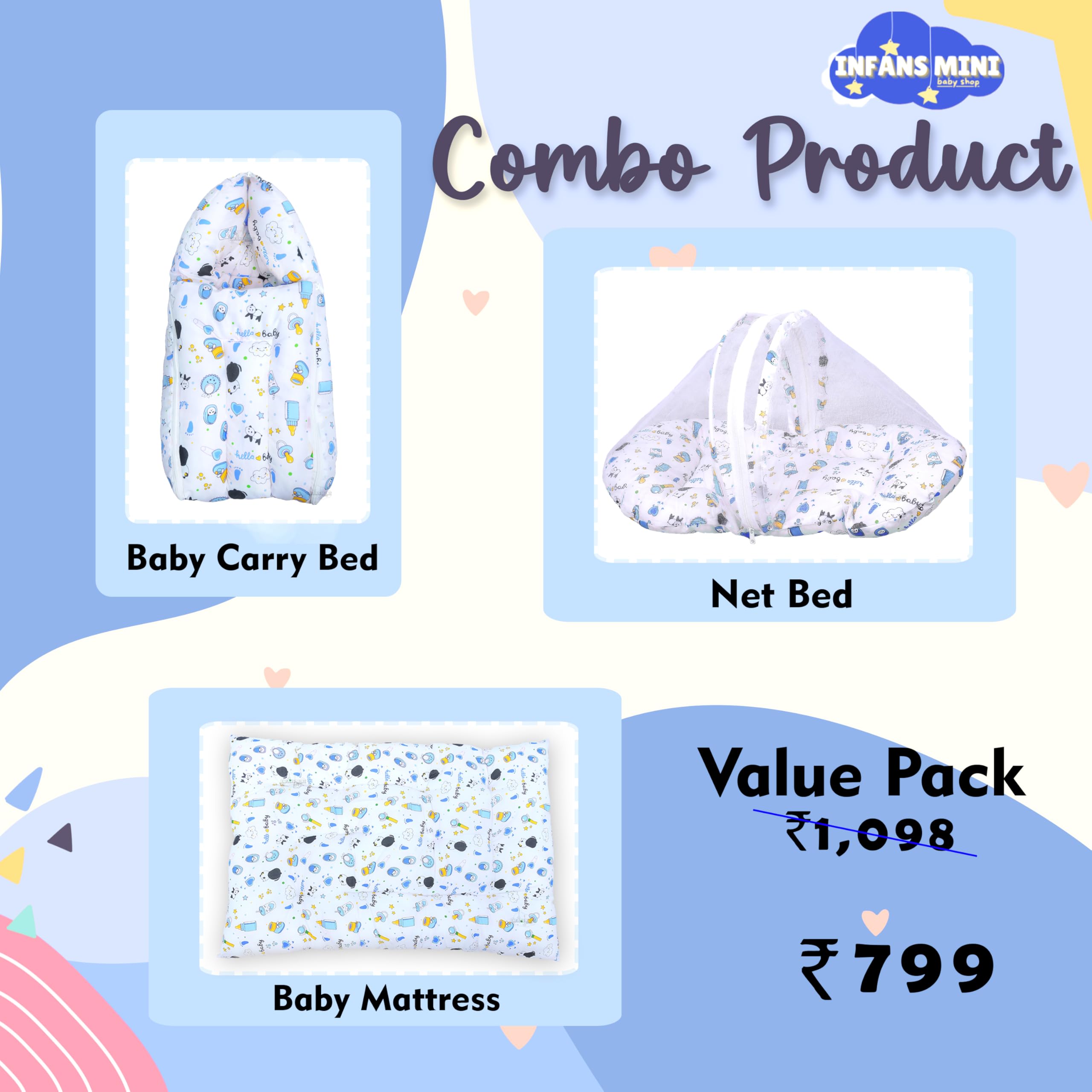 Infans Mini Baby Bedding Set for New Born Baby Sleeping Bag, Mosquito Net Bed, Sleeping Mattress Suitable for 6 Months Babies (Panda Blue) 4