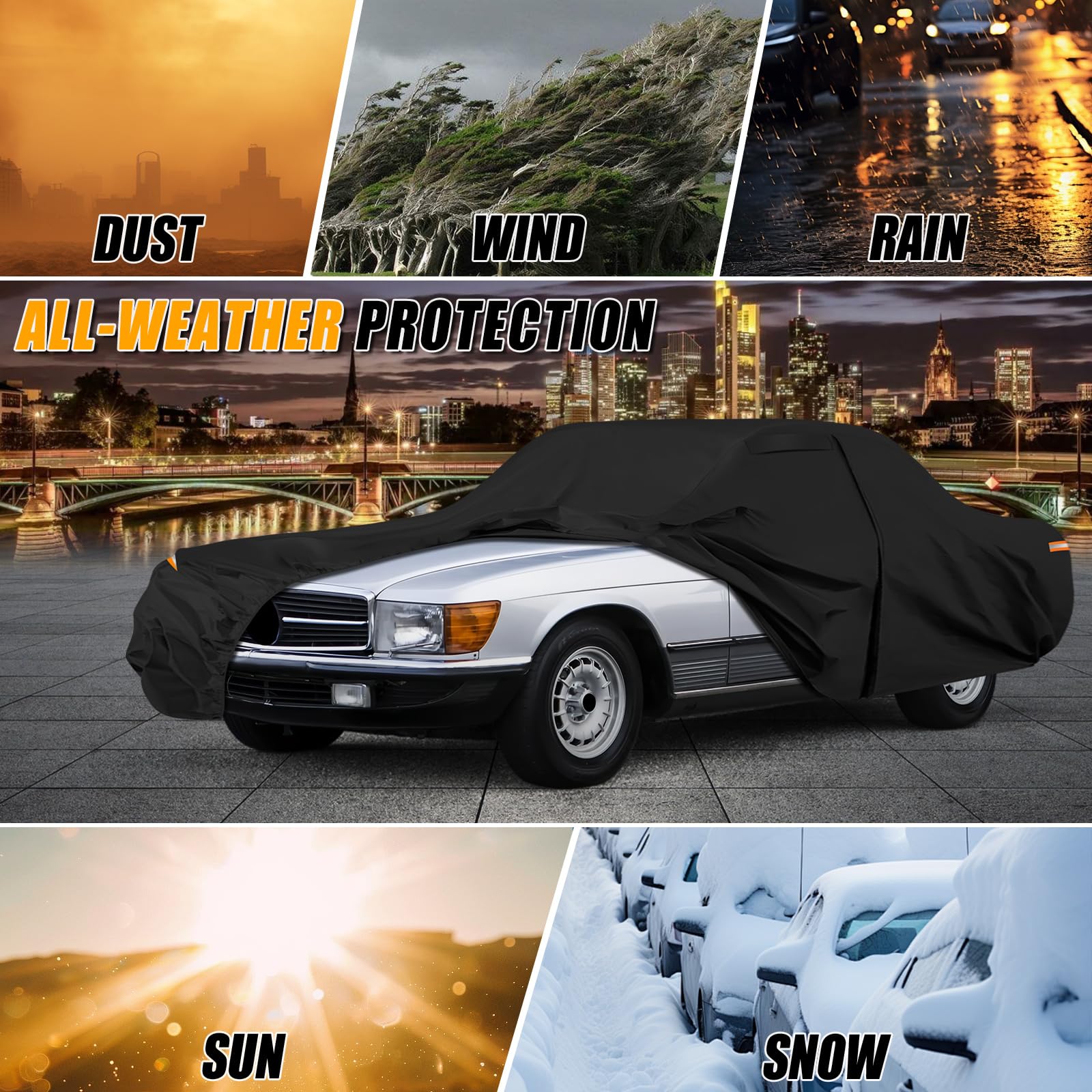 Autoabdeckung Wasserdicht für 1981-2002 Mercedes-Benz SL-Class | Vollgarage Autoplane Auto Abdeckplane Winter Sommer Allwetter Outdoor Abdeckung mit Reißverschluss Tür, Windschutzbänder