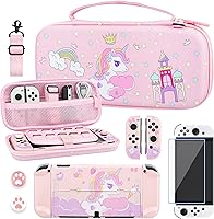 Vista 1 de RHOTALL Lindo juego de funda de transporte de unicornio para Nintendo Switch OLED, funda de almacenamiento rosa para Switch OLED y accesorios