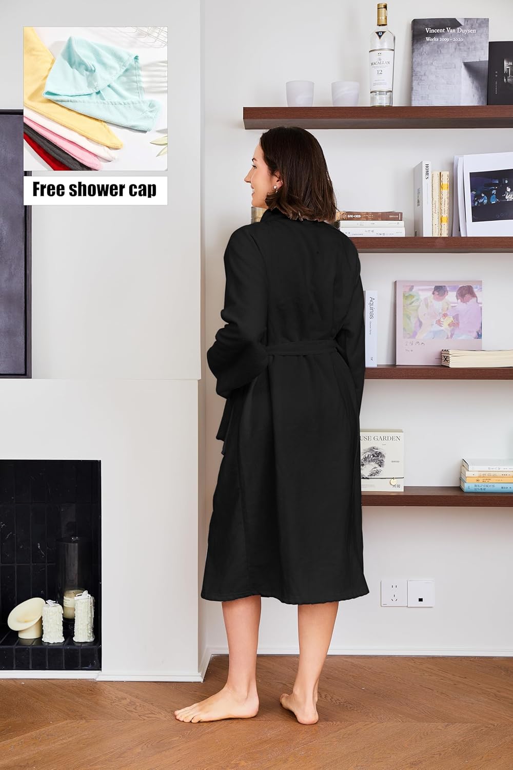 Mutenlc Kimono Lightweight Bathrobe for Women Terry Cloth Robes Microfiber Knee Length Towel Bathrobe with Hair Towel - Image 6