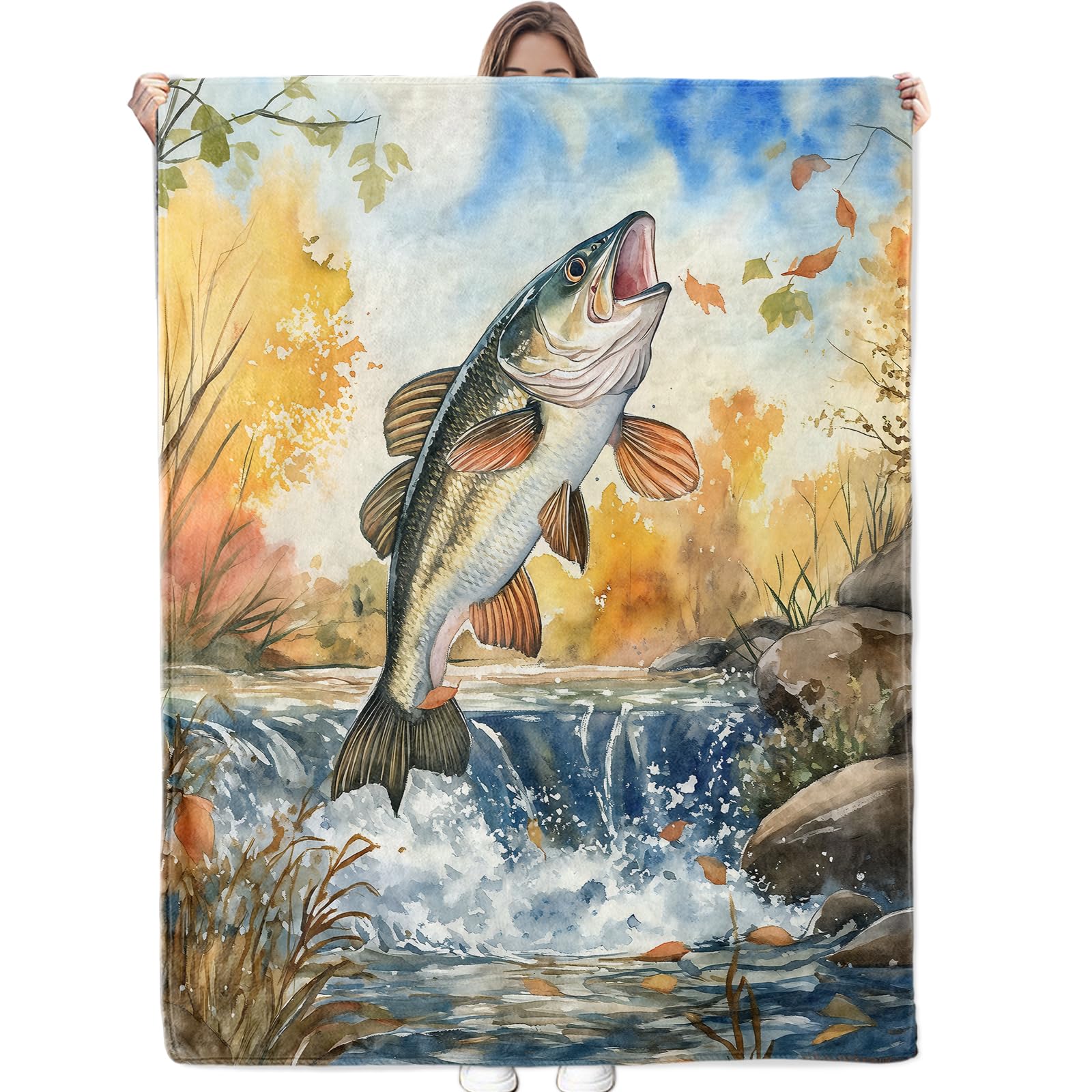 Bidesk Watercolor Fish Blanket - Ultra Soft, Cozy, Lightweight, Warm & Fuzzy Flannel Throw Blankets, Ideal for Couch, Bed, Travel & Outdoor Use - for Men Women Adults Kids 60
