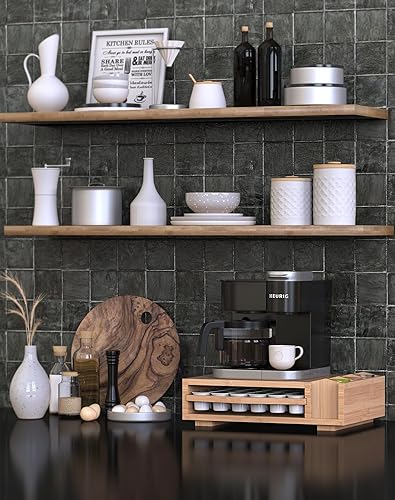 Miniatura 6 de Organizador de cápsulas de café de bambú prémium con 3 compartimentos, compatible con 35 cápsulas Keurig K-Cup, almacenamiento de bolsas Tae