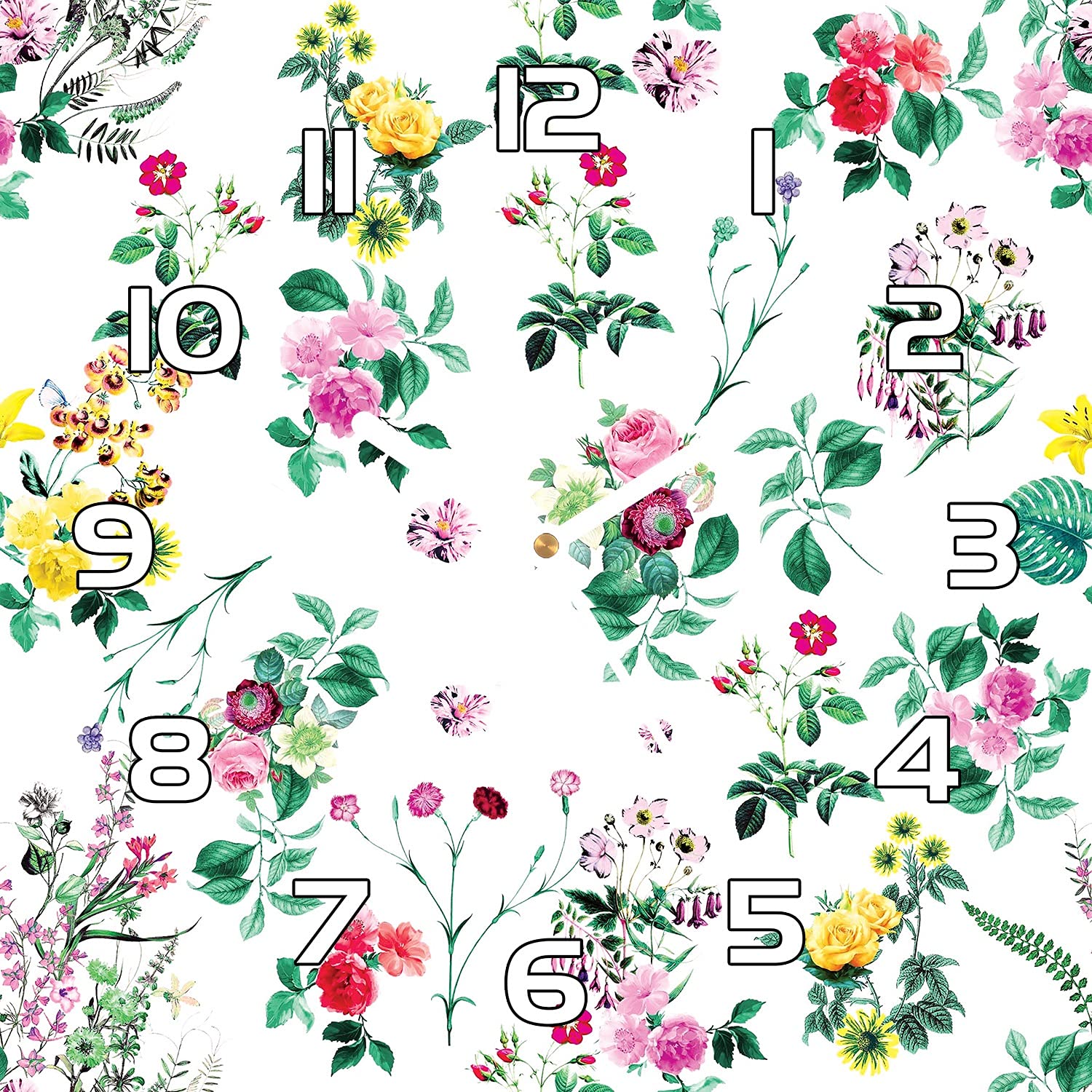 Horloge motif fleurs forcées en verre Coloray 30x30 cm avec aiguilles noires