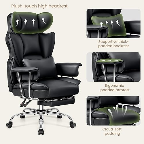 Miniatura 5 de Silla de oficina de escritorio de 400 libras, silla ejecutiva de escritorio con respaldo alto con reposapiés, sillas de oficina grandes y altas con