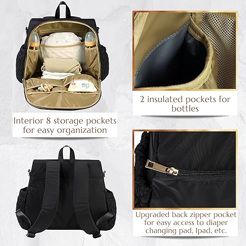 Miniatura 4 de Allie - Mochila elegante para pañales, bolsa de viaje para bebé con bolsillos aislados, cambiador, clips para cochecito, correa para el hombro