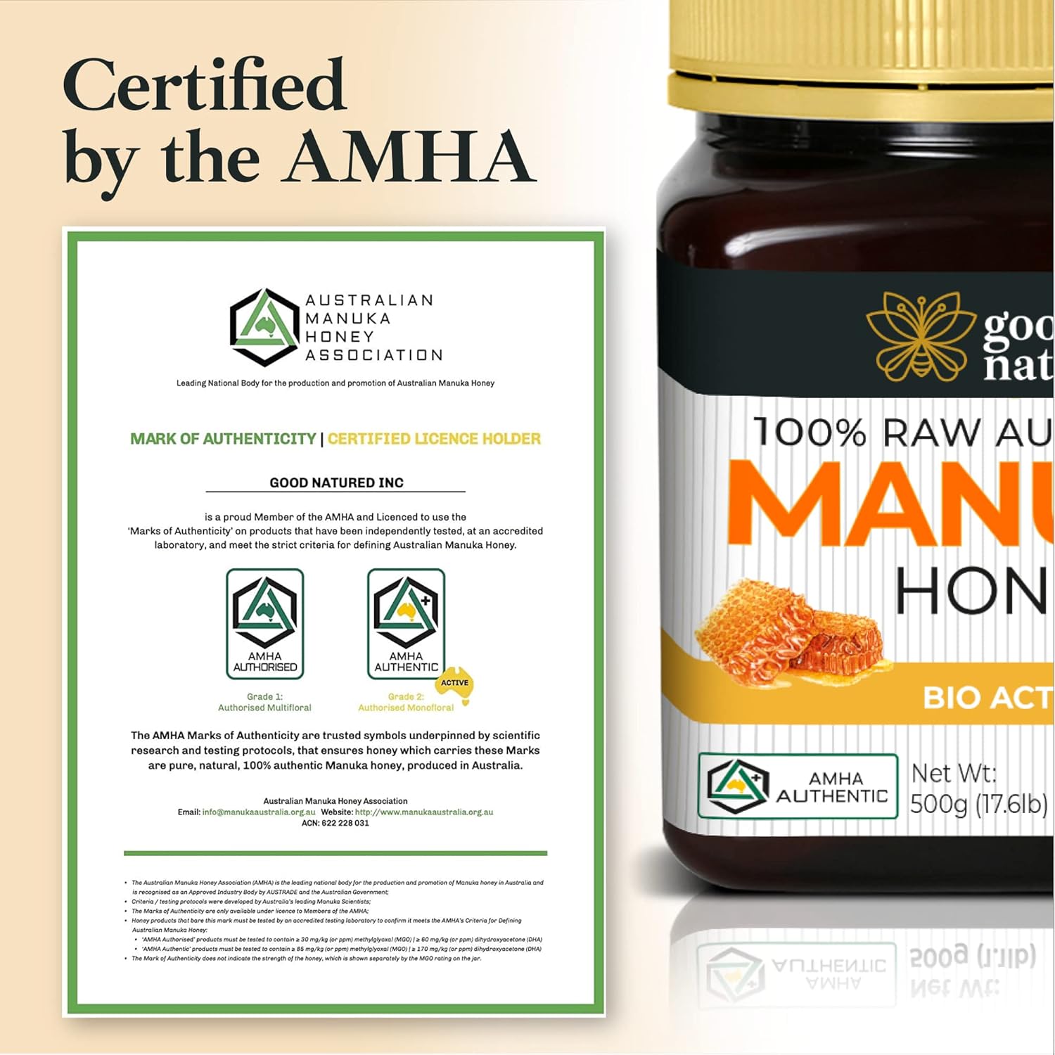 Raw Manuka Honey Certified MGO 100+ / 6+ Manuka With Antibacterial Activity - (NPA 6+) 500g (1.1lb) by Good Natured