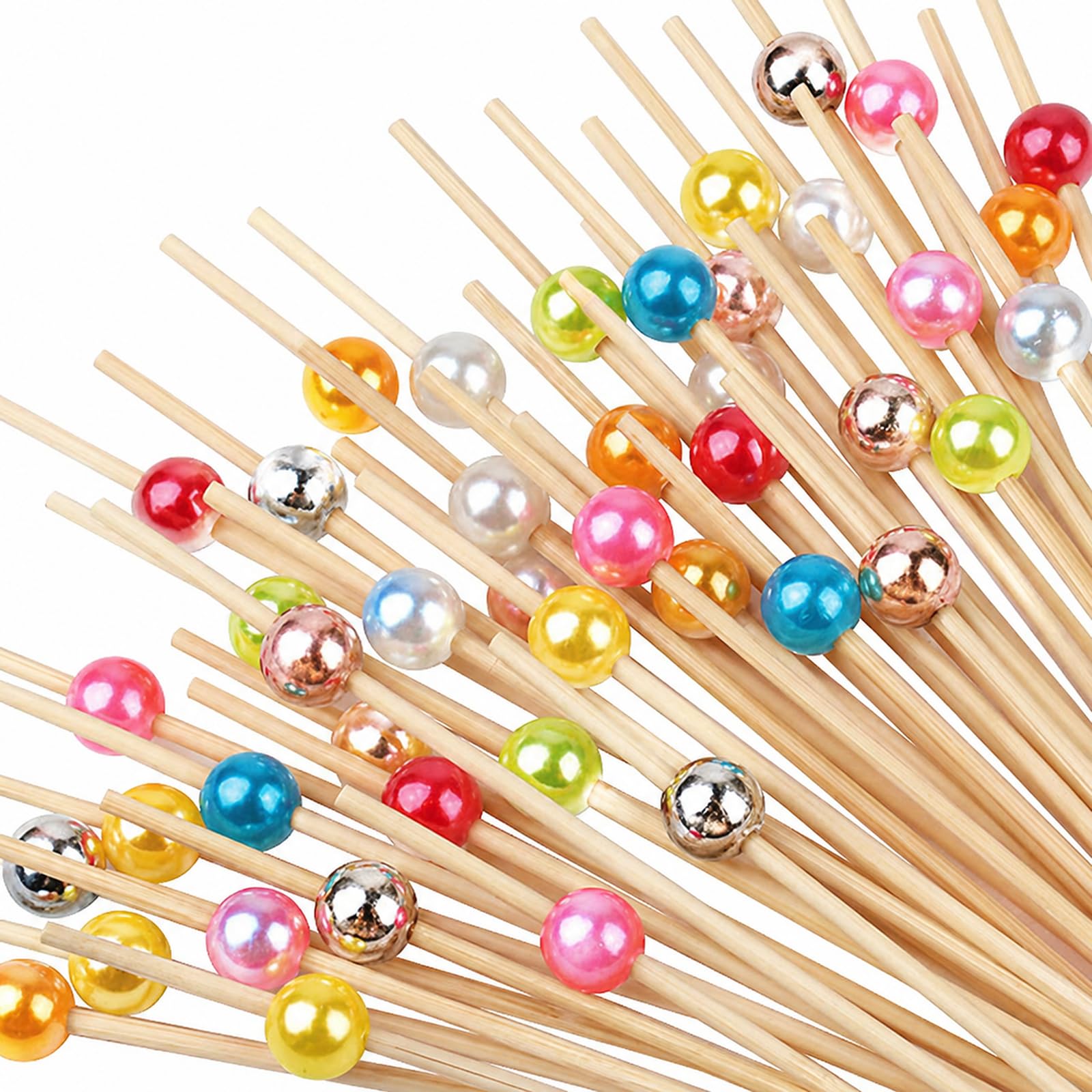 Cocktail Picks - 100 Counts Decorative Toothpicks for Appetizers, 4.7 inch Long Fancy Bamboo Skewers Wooden Sticks for Food and Drinks, Charcuterie Accessories Party Decorations (Colored)
