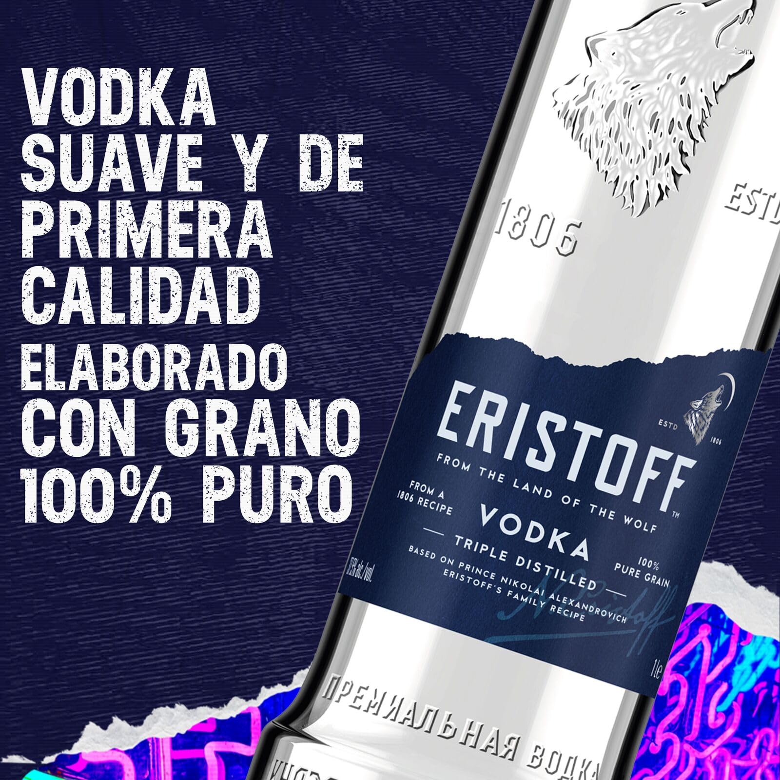 ERISTOFF Premium Vodka, 37,5 % Vol, 70cL / 700mL, filtrado con carbón vegetal, vodka con triple destilación
