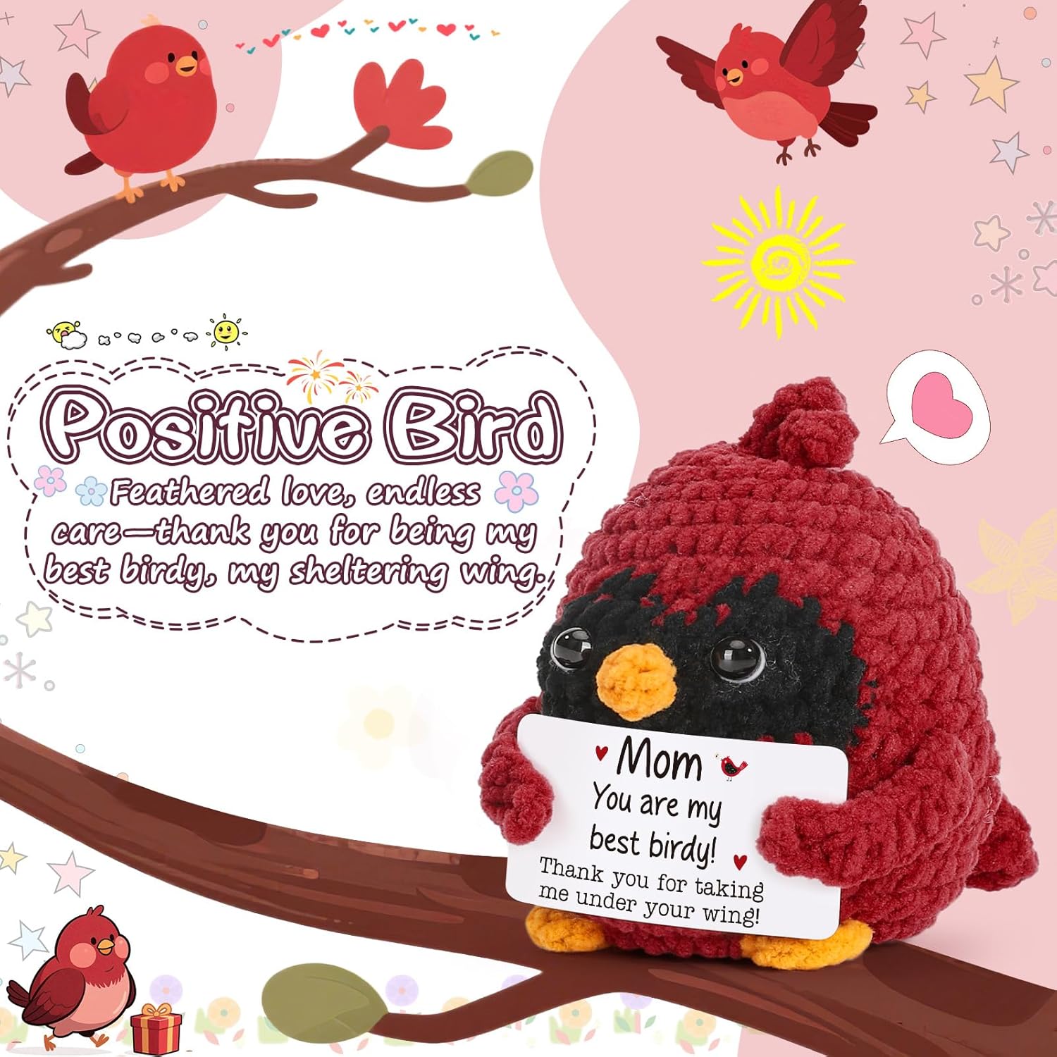 MY-ALVVAYS First for New Mom, Birthday Cute Handmade Crochet Red Bird for New Bonus Mom Stepmom from Daughter Son, Thank You Mother Appreciation Keepsake