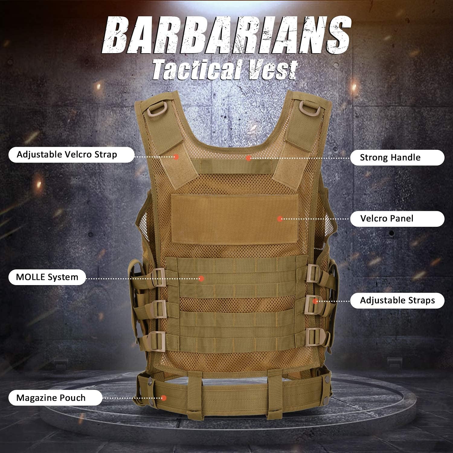 Tactical Vest for Men Military Barbarians, Adjustable Airsoft Paintball Vest, Breathable Modular Assault Vest for Combat Training, CS game : Sports & Outdoors