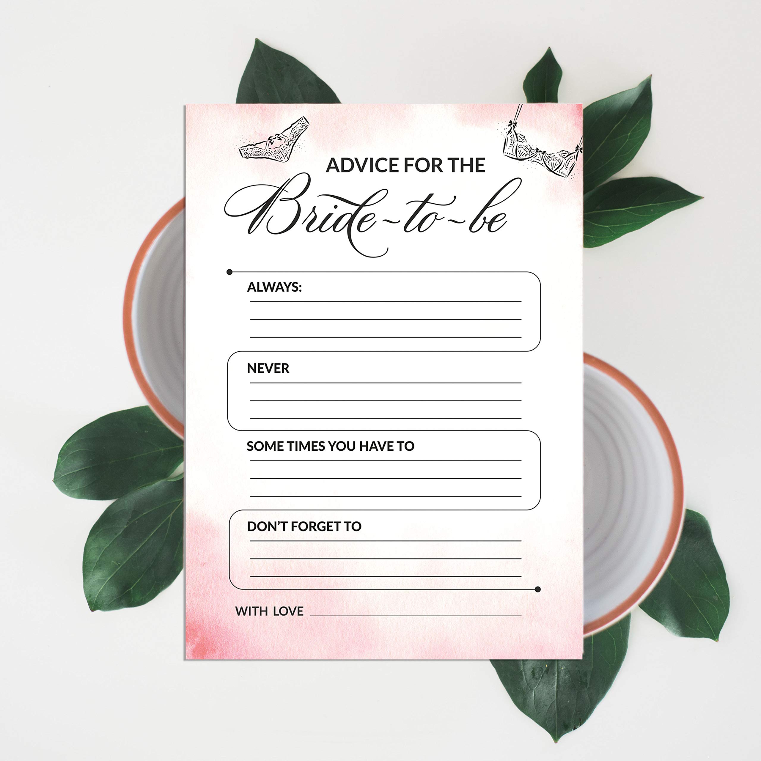 Floral Advice & Wishes Bridal Shower Game Cards - Set Of 50, 5x7 Inches, 150 GSM Card Stock, Blank Back