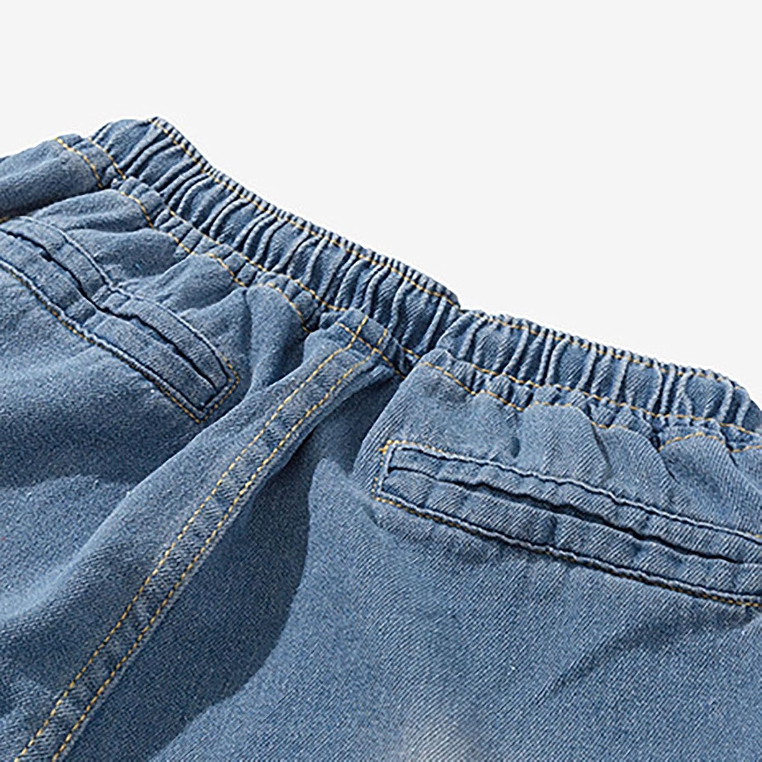 HJINGSUN Jeans for Men Water Washed Elastic Waistband Denim Pants Loose Jogger Pants Lightweight Summer Trousers